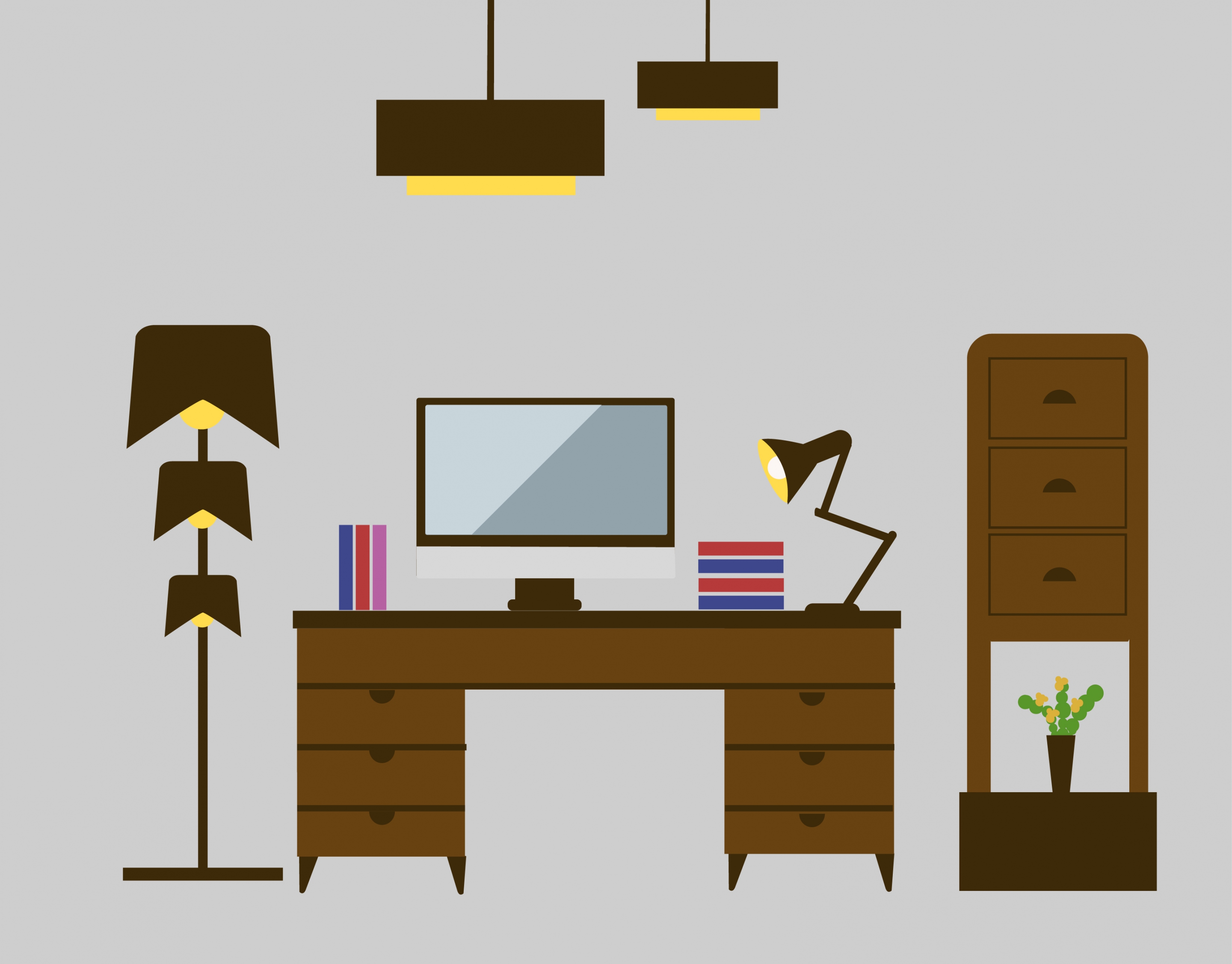 work place furnitures scheme colored flat design