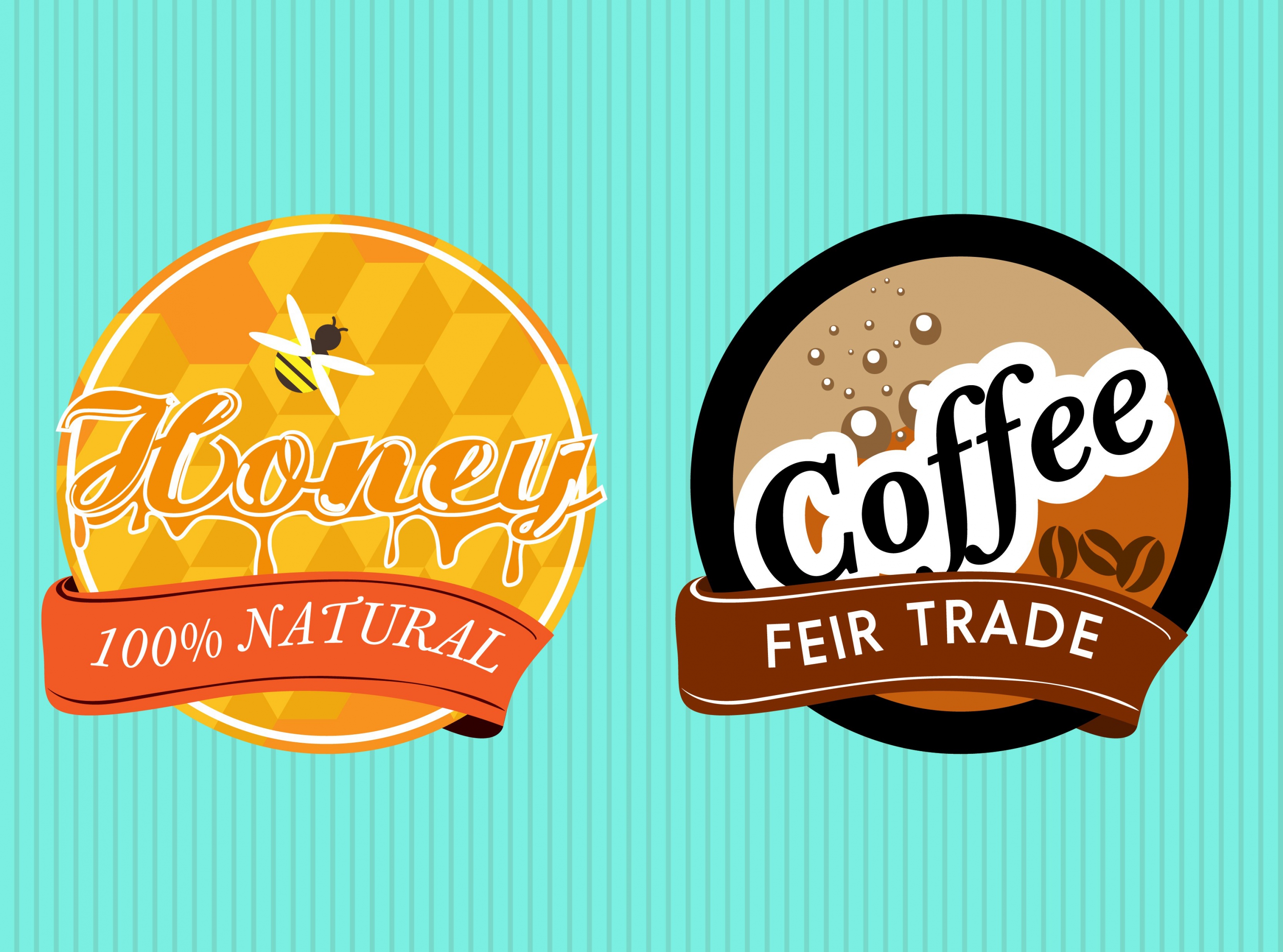 product promotion labels sets honey and coffee styles