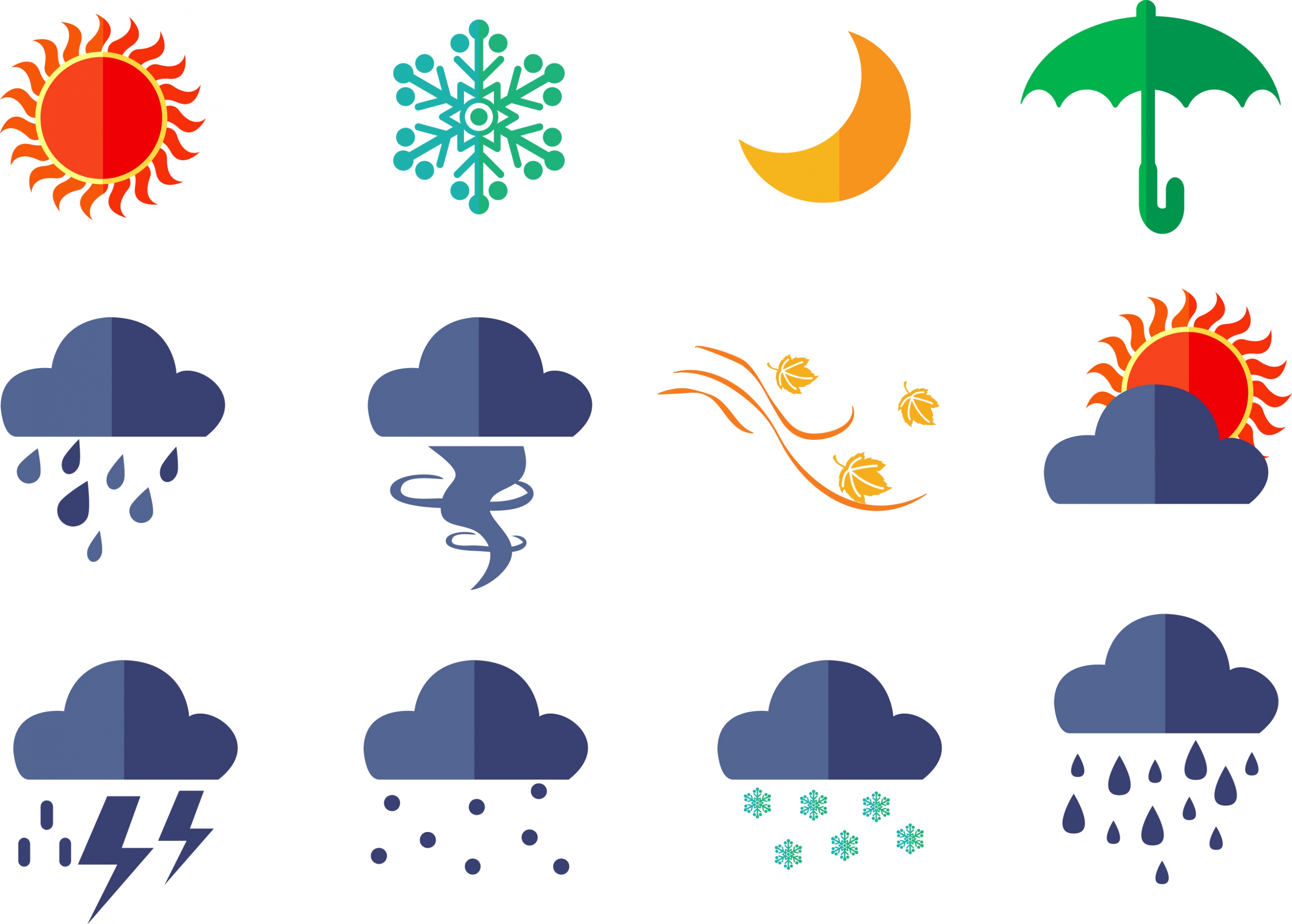 weather icons design elements various flat colored style