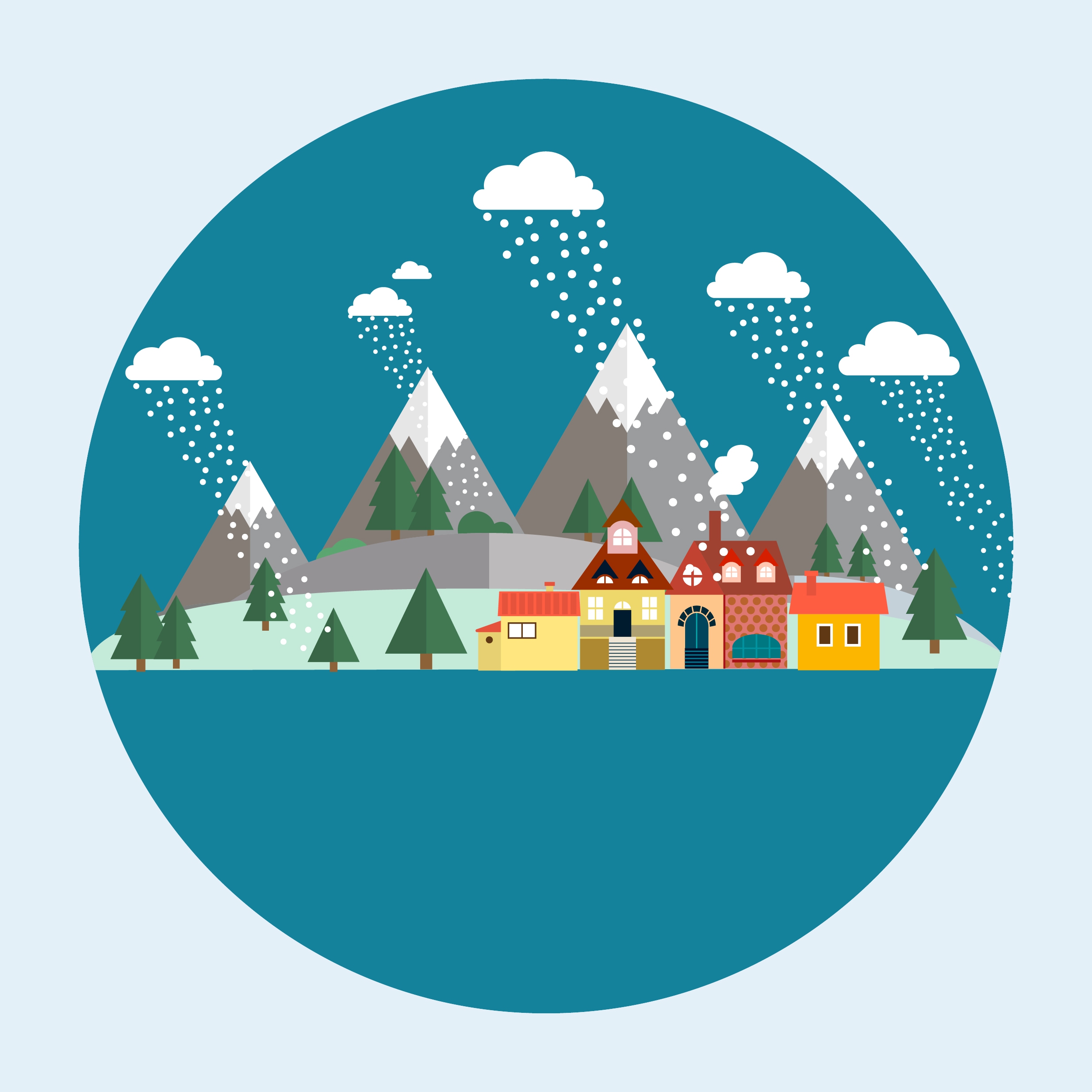 winter circle background design snow falling village decoration