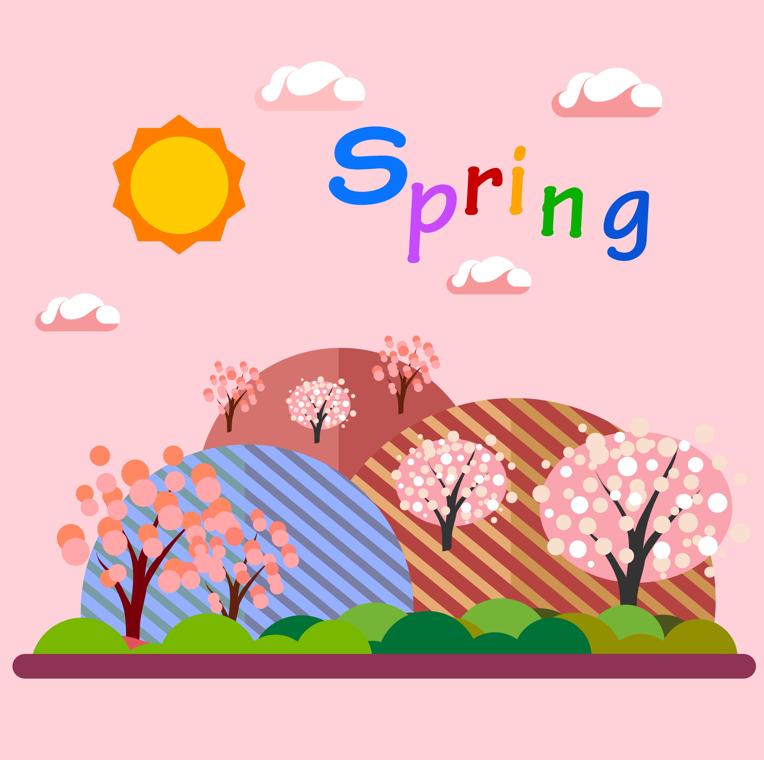 natural spring background colorful cartoon style