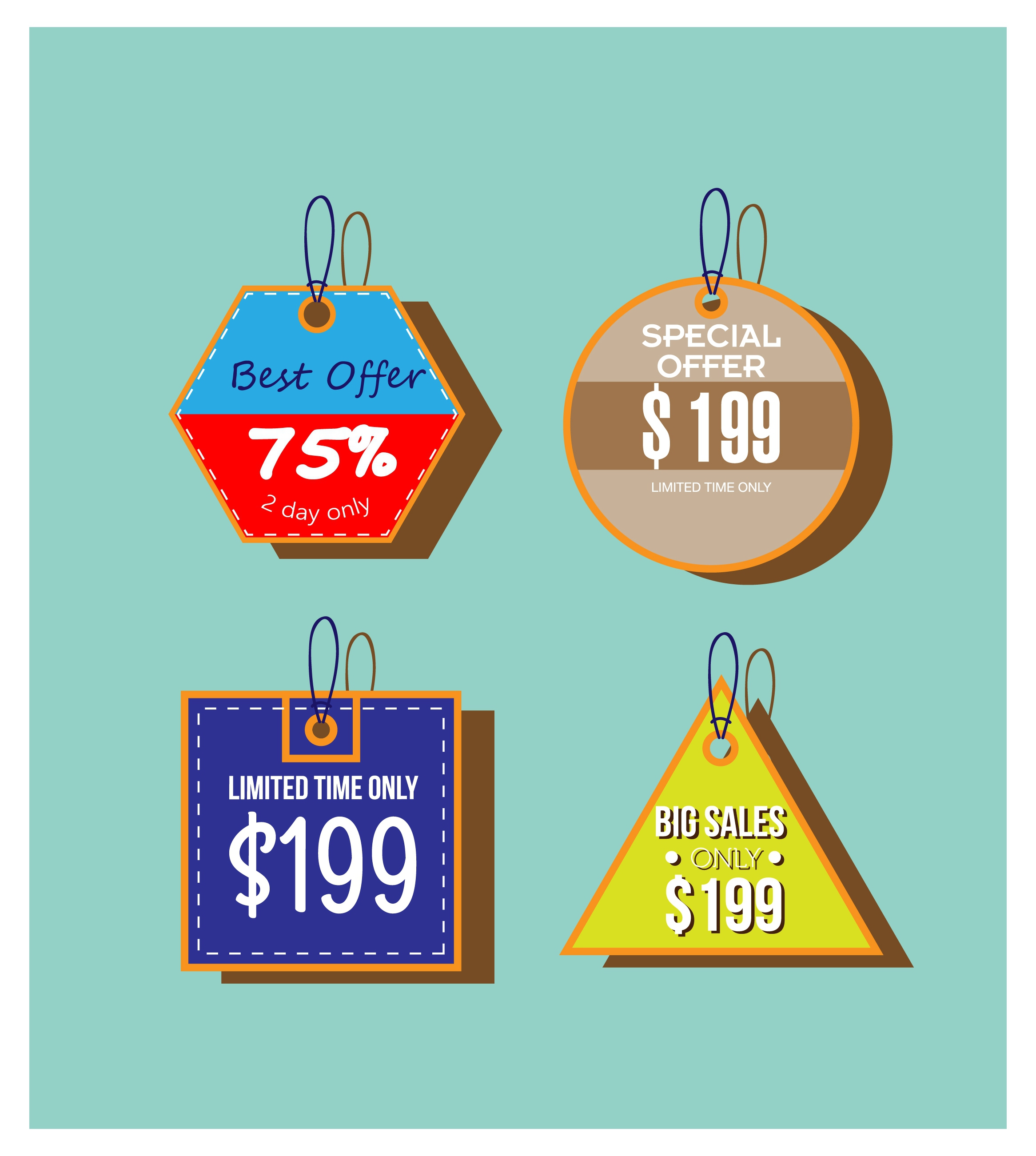 sale tags collection various colorful shapes design