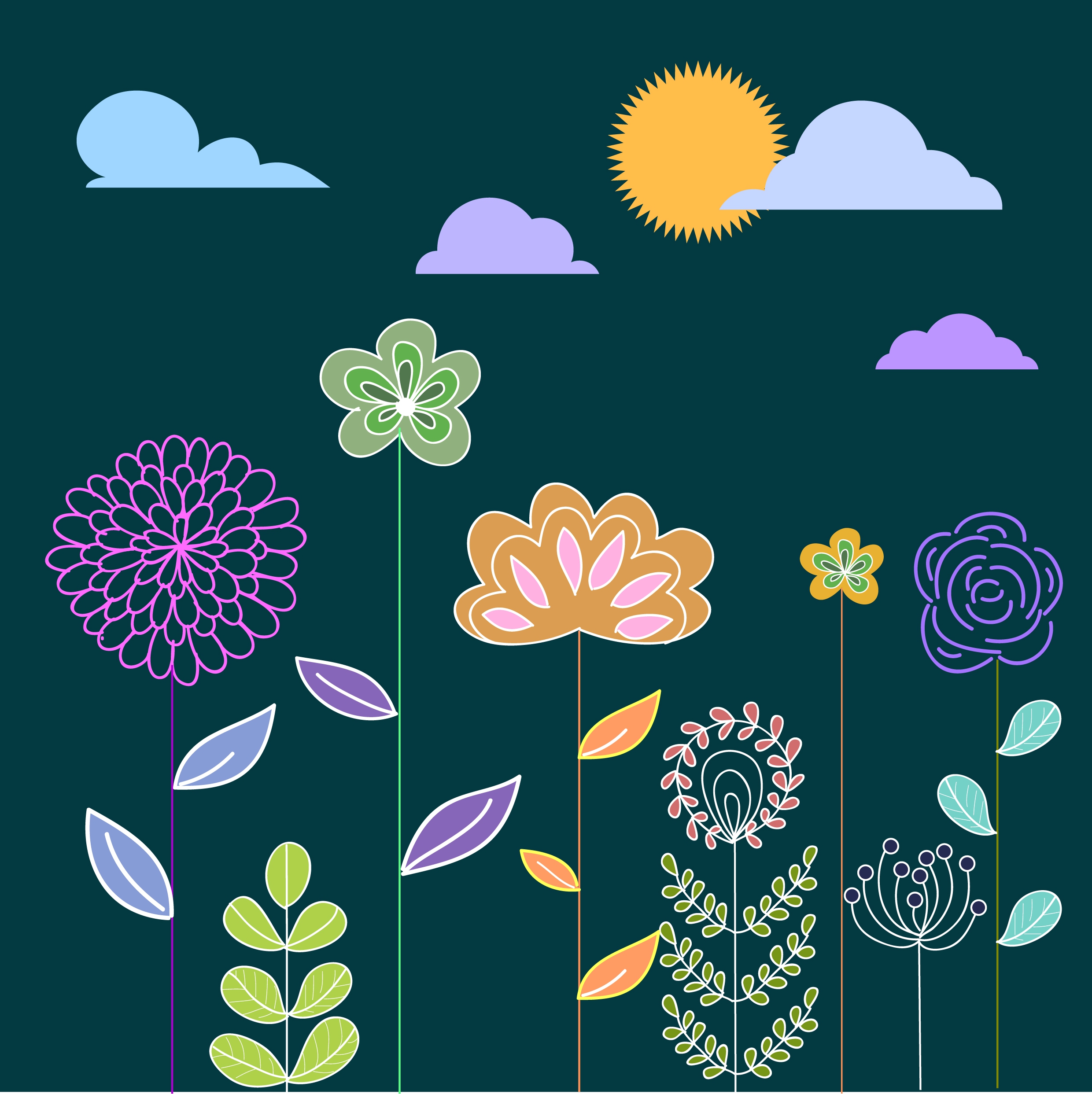 floral icons design colorful cartoon style