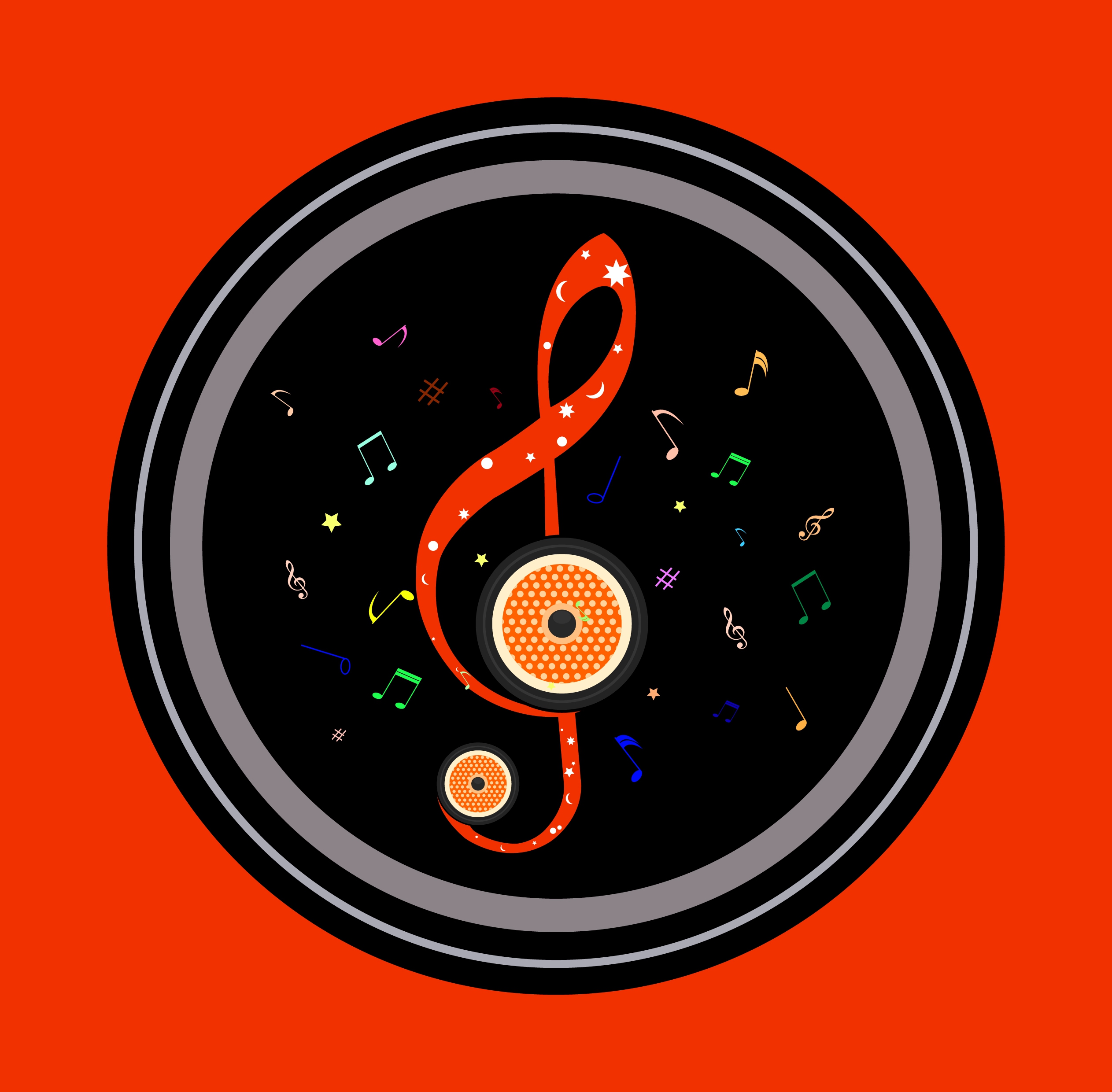 music logo flying notes and dark round design