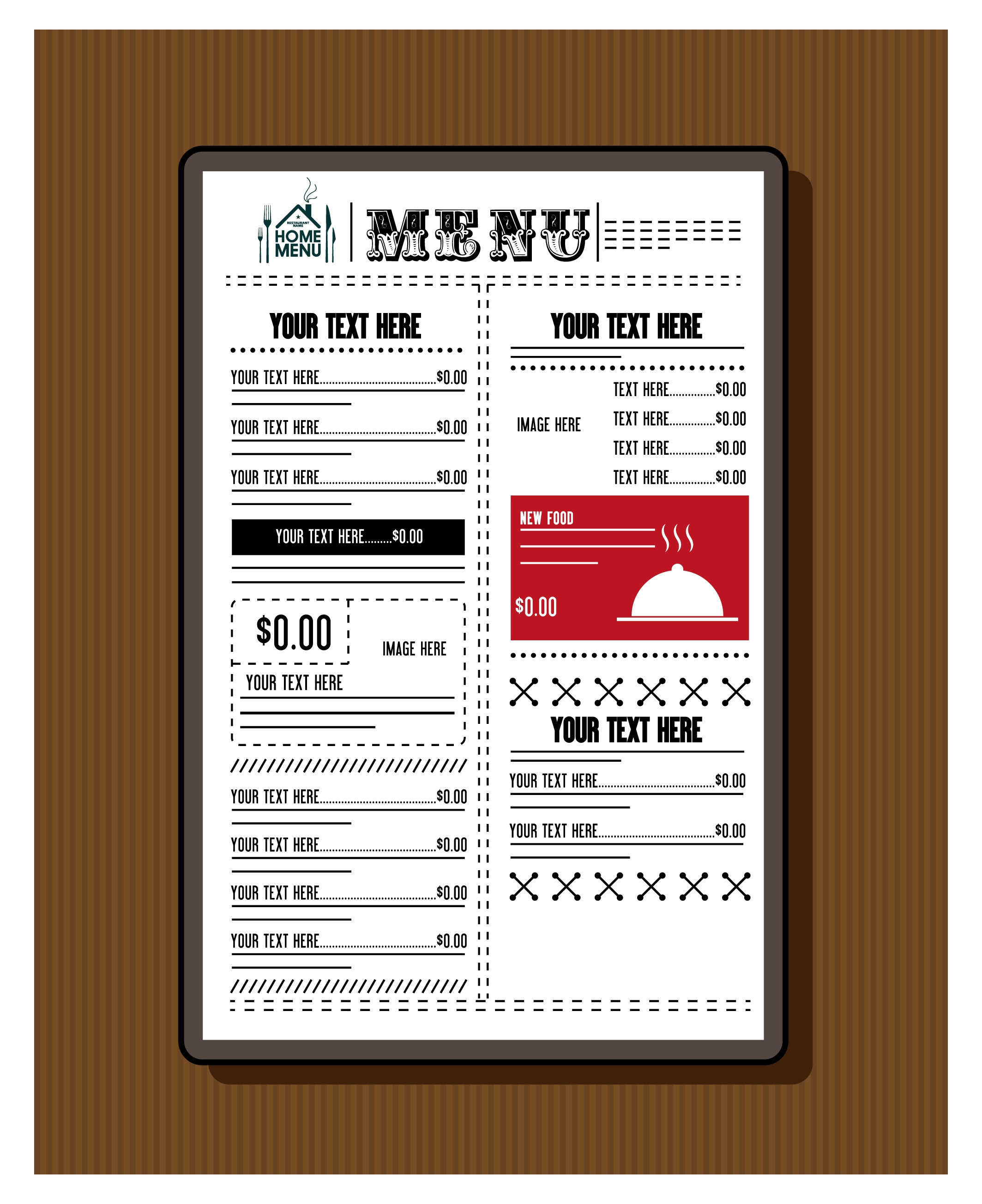 restaurant menu template classical black white design