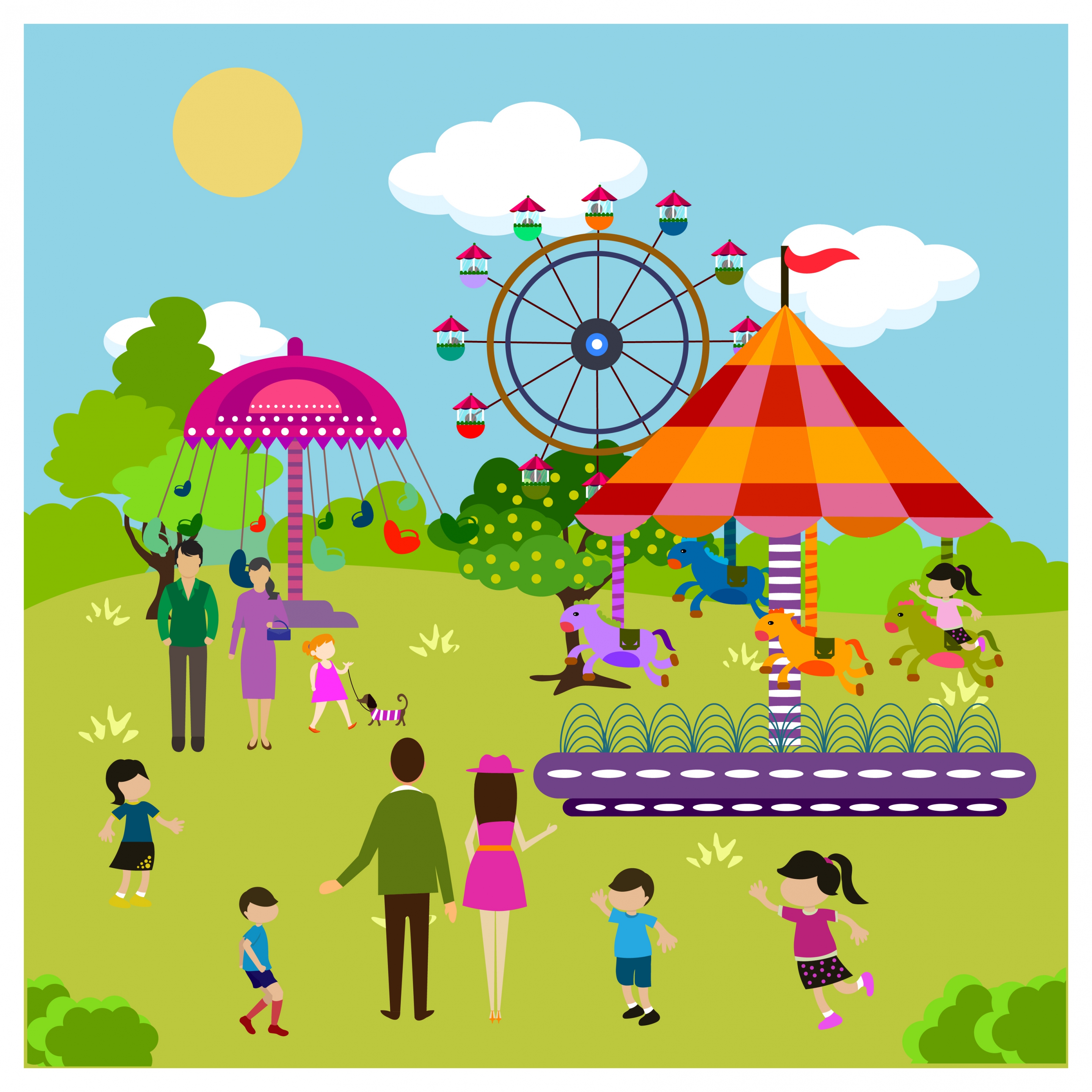 happy families theme with park recreation design