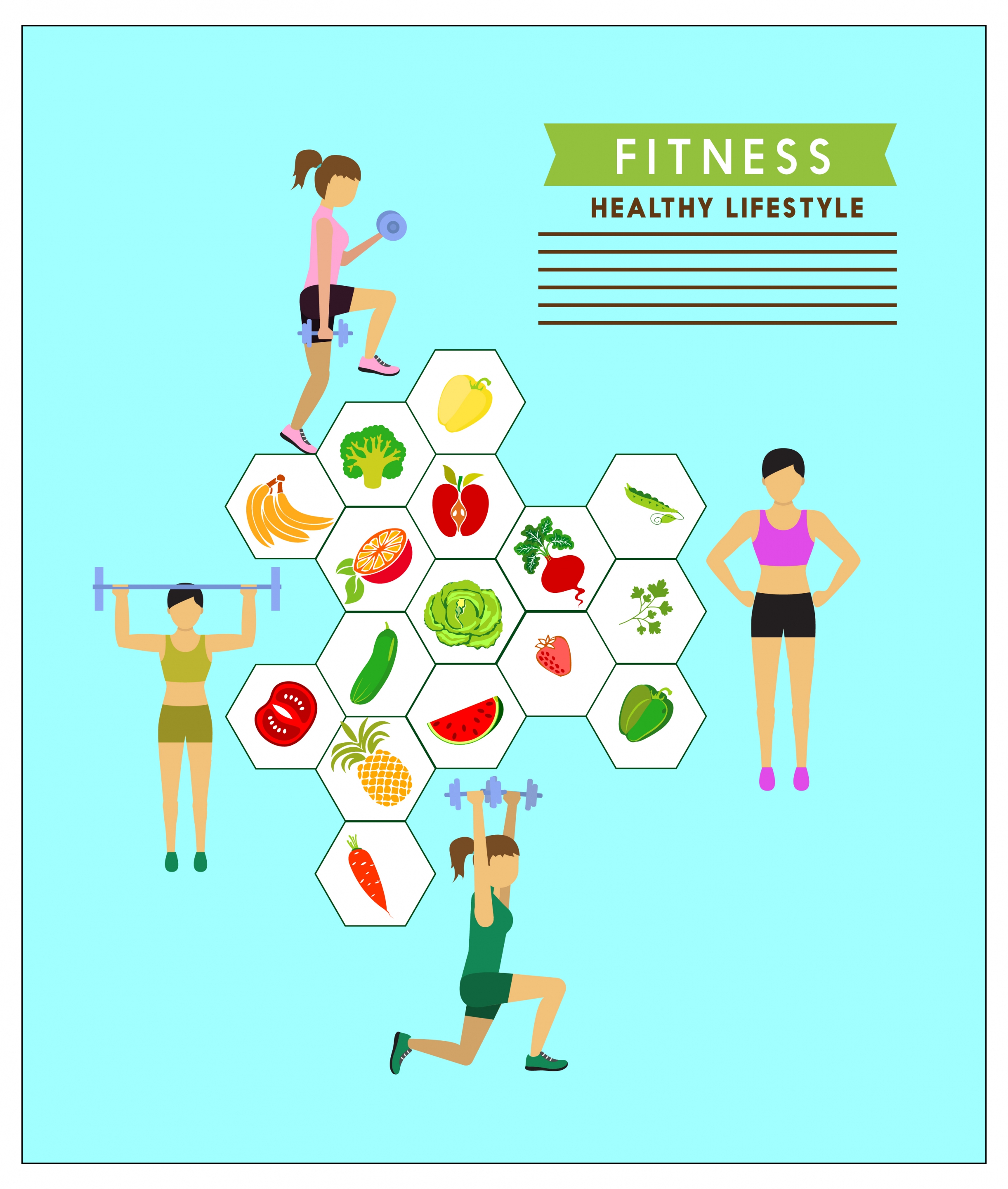 healthy lifestyle theme female and fruit icons infogrphic