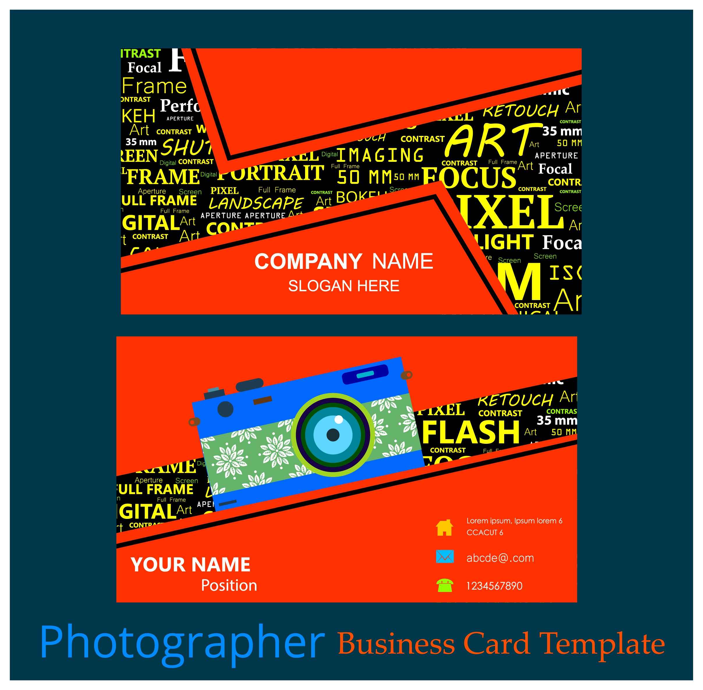 photographer business card template words mixing style