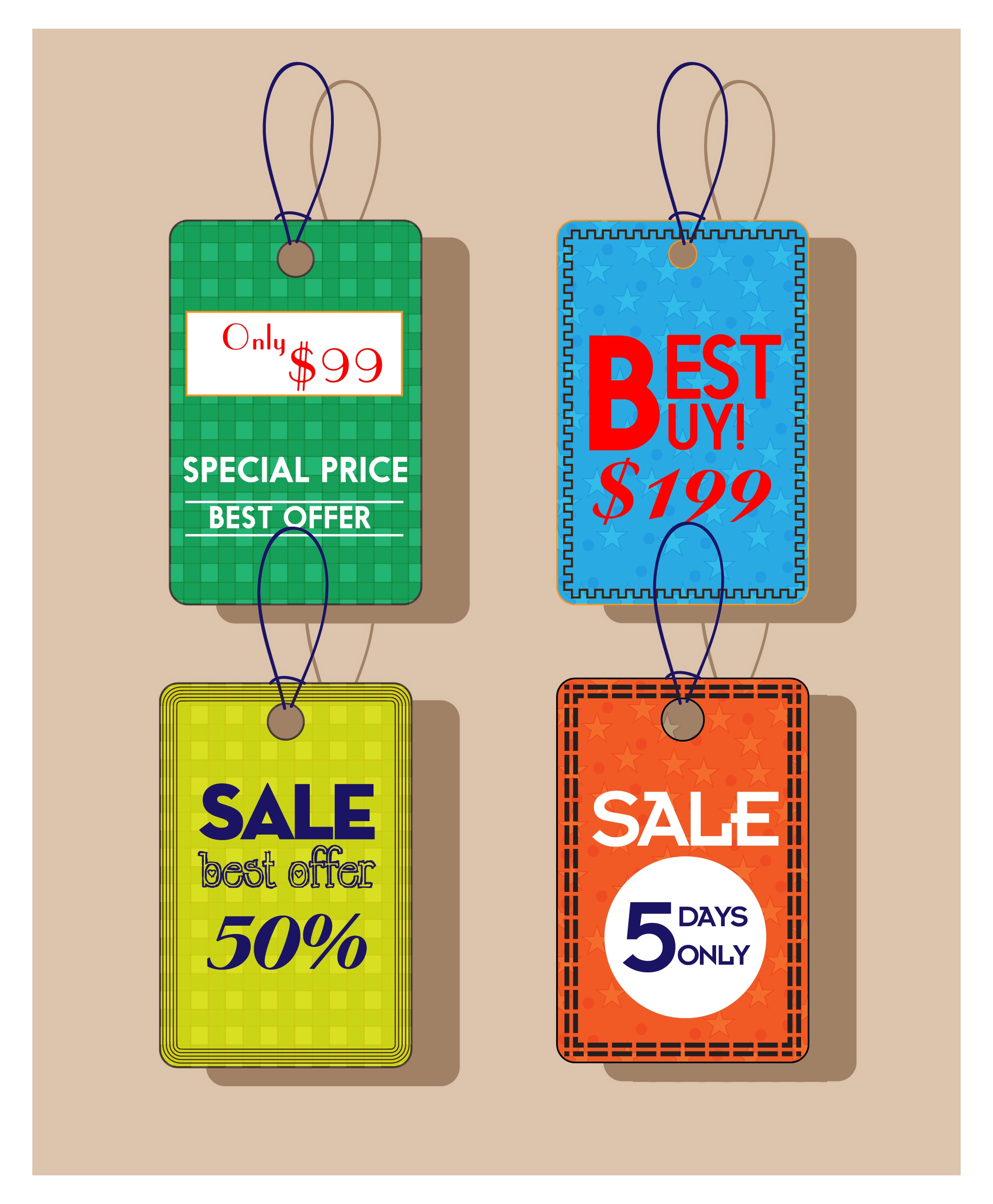 sale tags various colored background in vertical style
