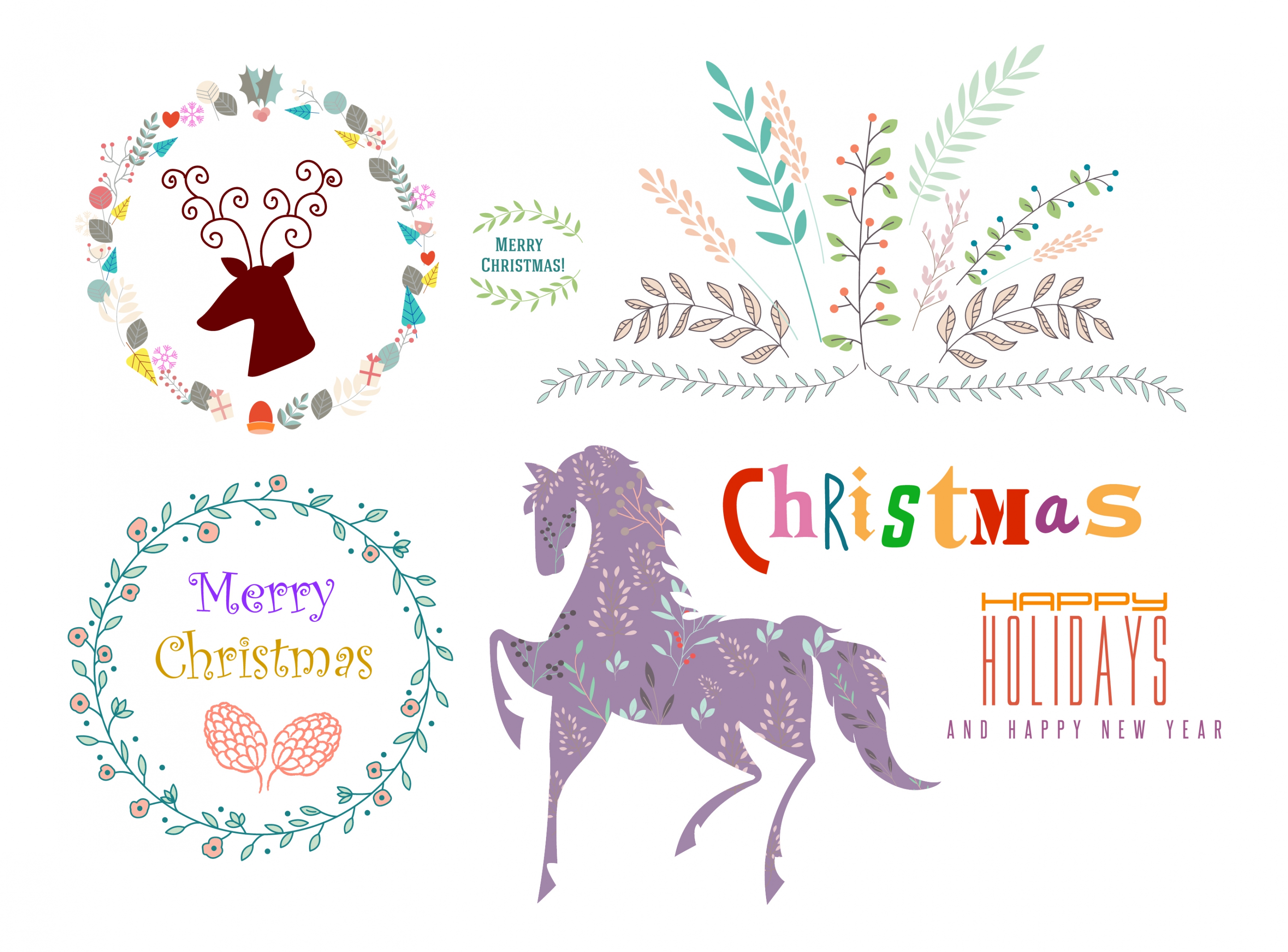 christmas logo sets various symbols in multicolors