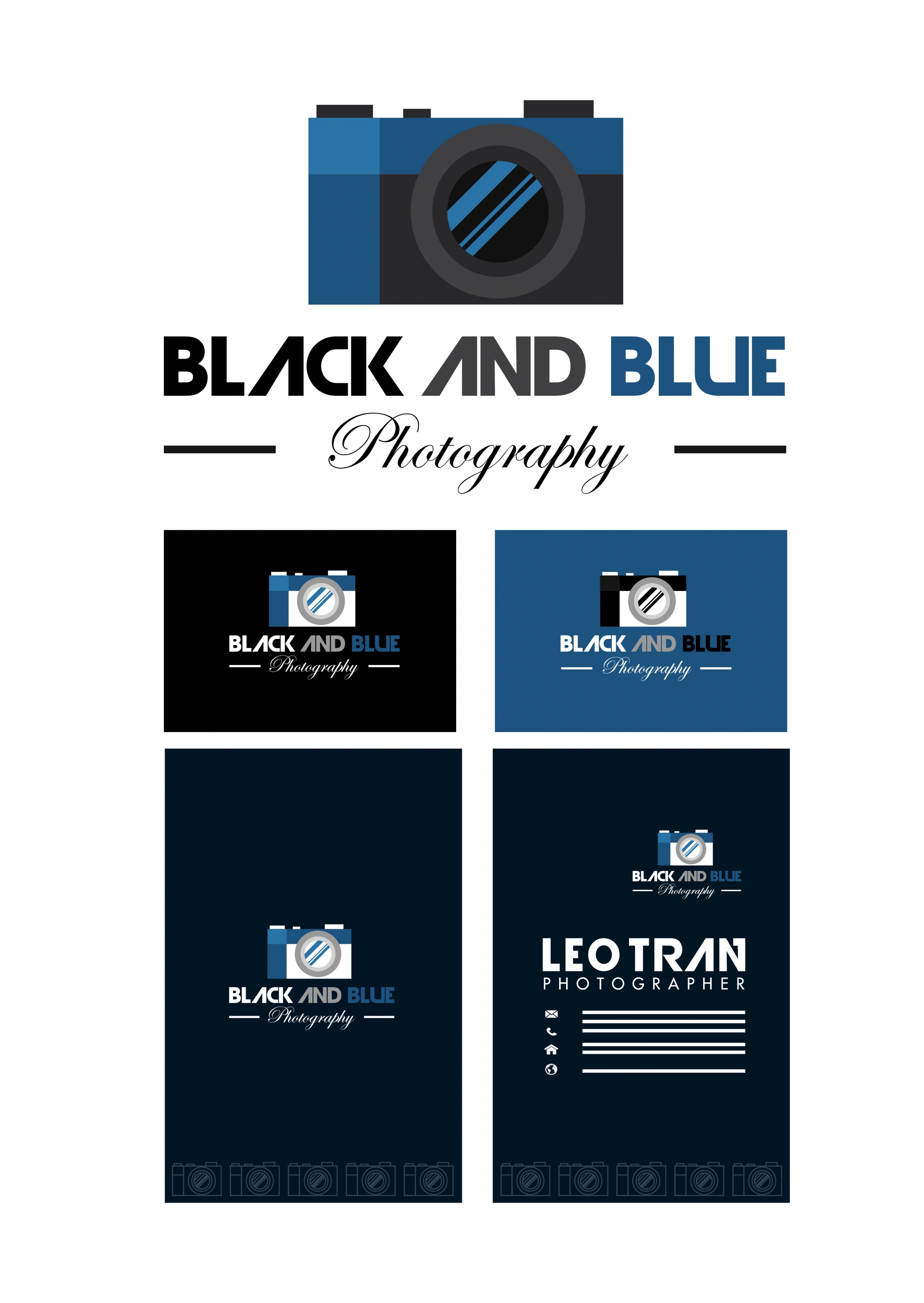 photography logo design on black and blue background