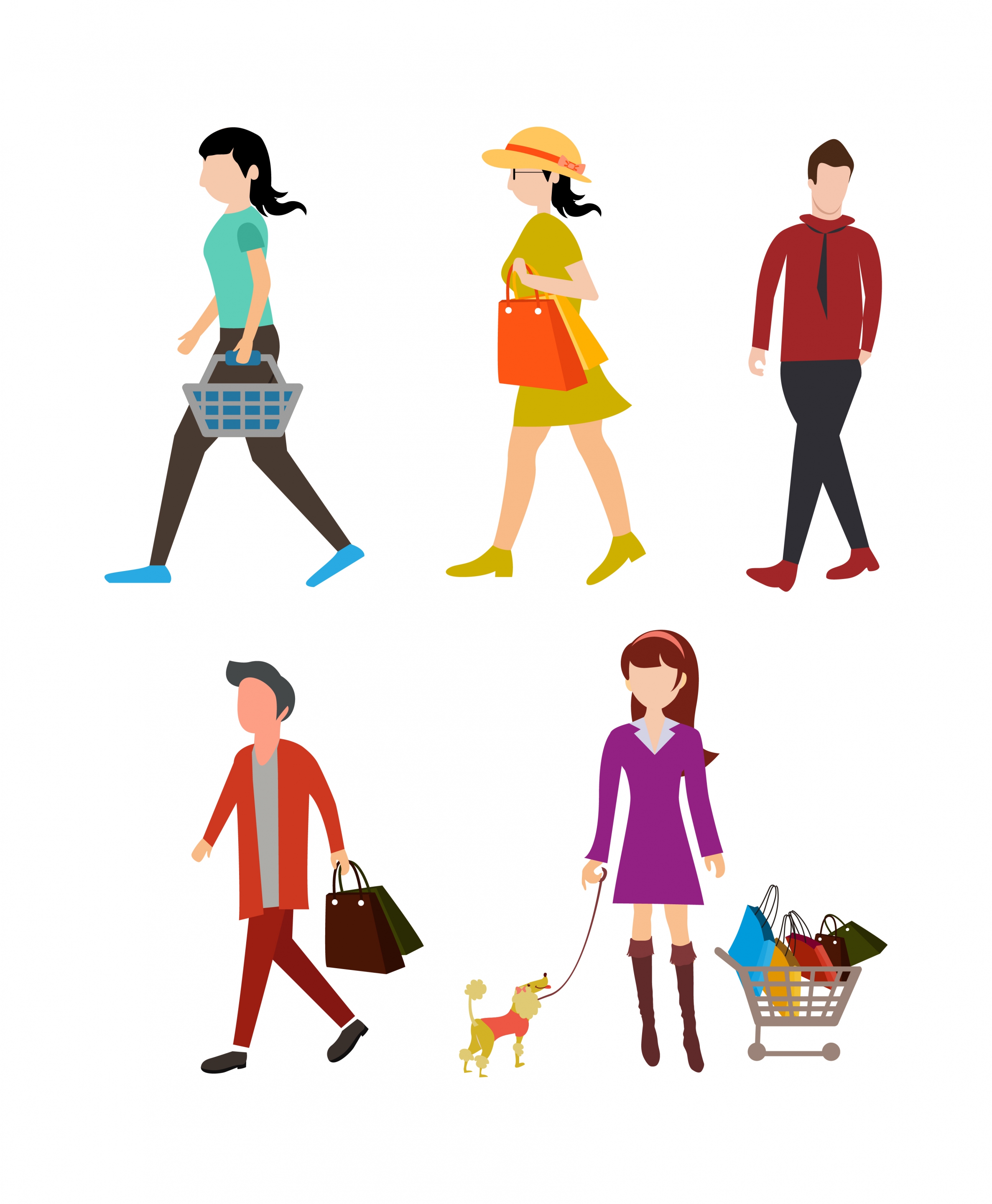 shopping people icons flat color style isolation