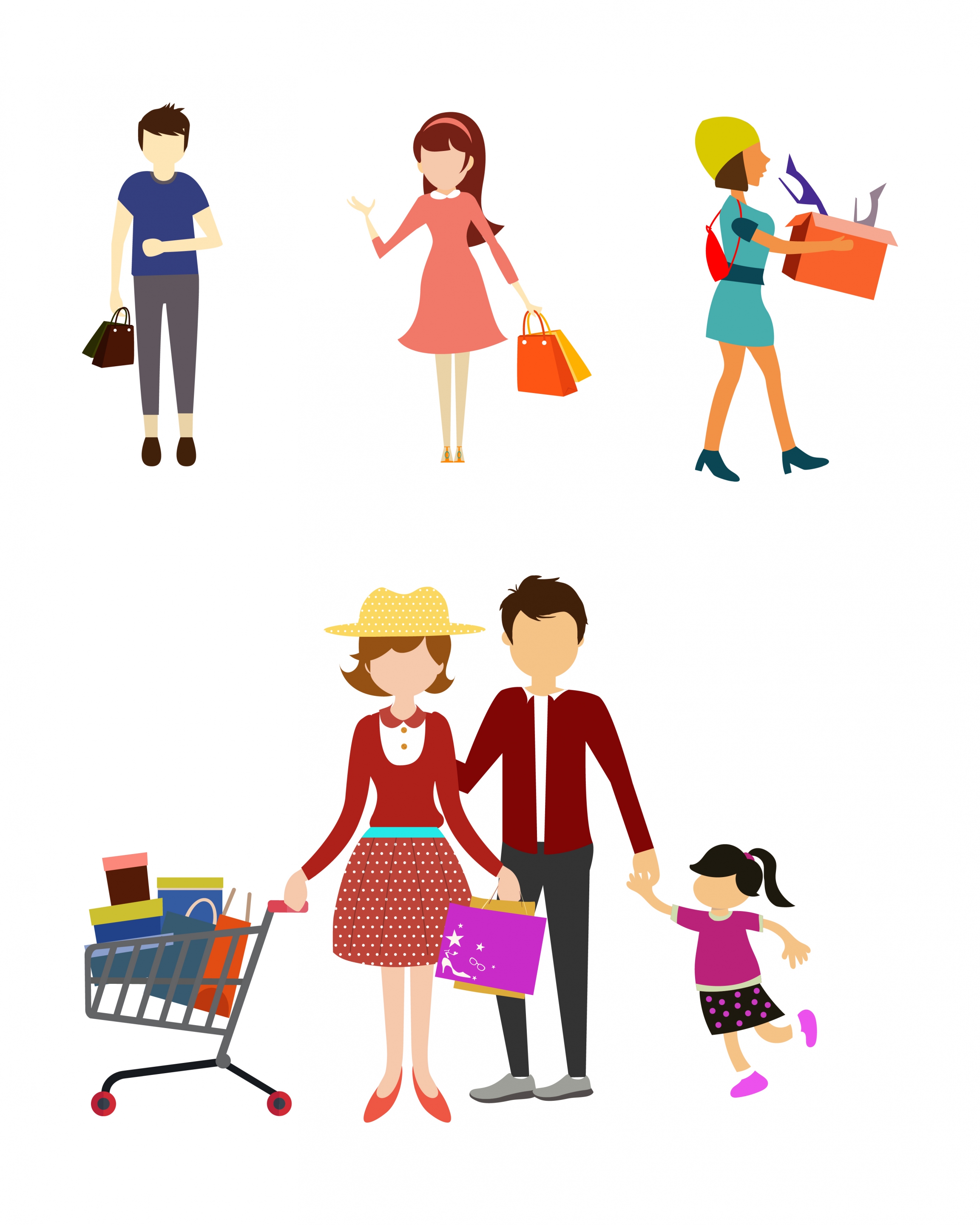 shopping people icons design various gestures in colors