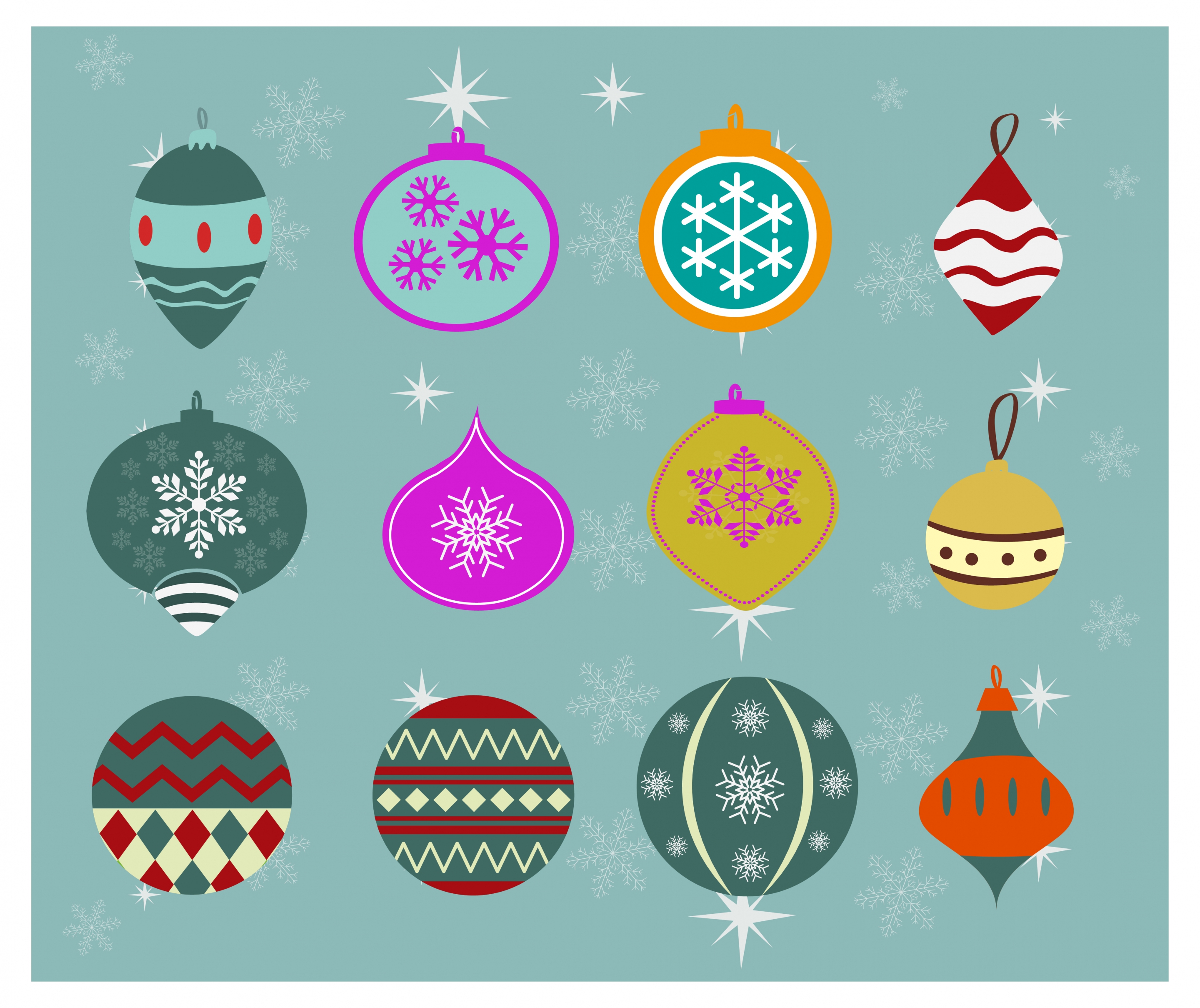 christmas baubles collection in colored flat design