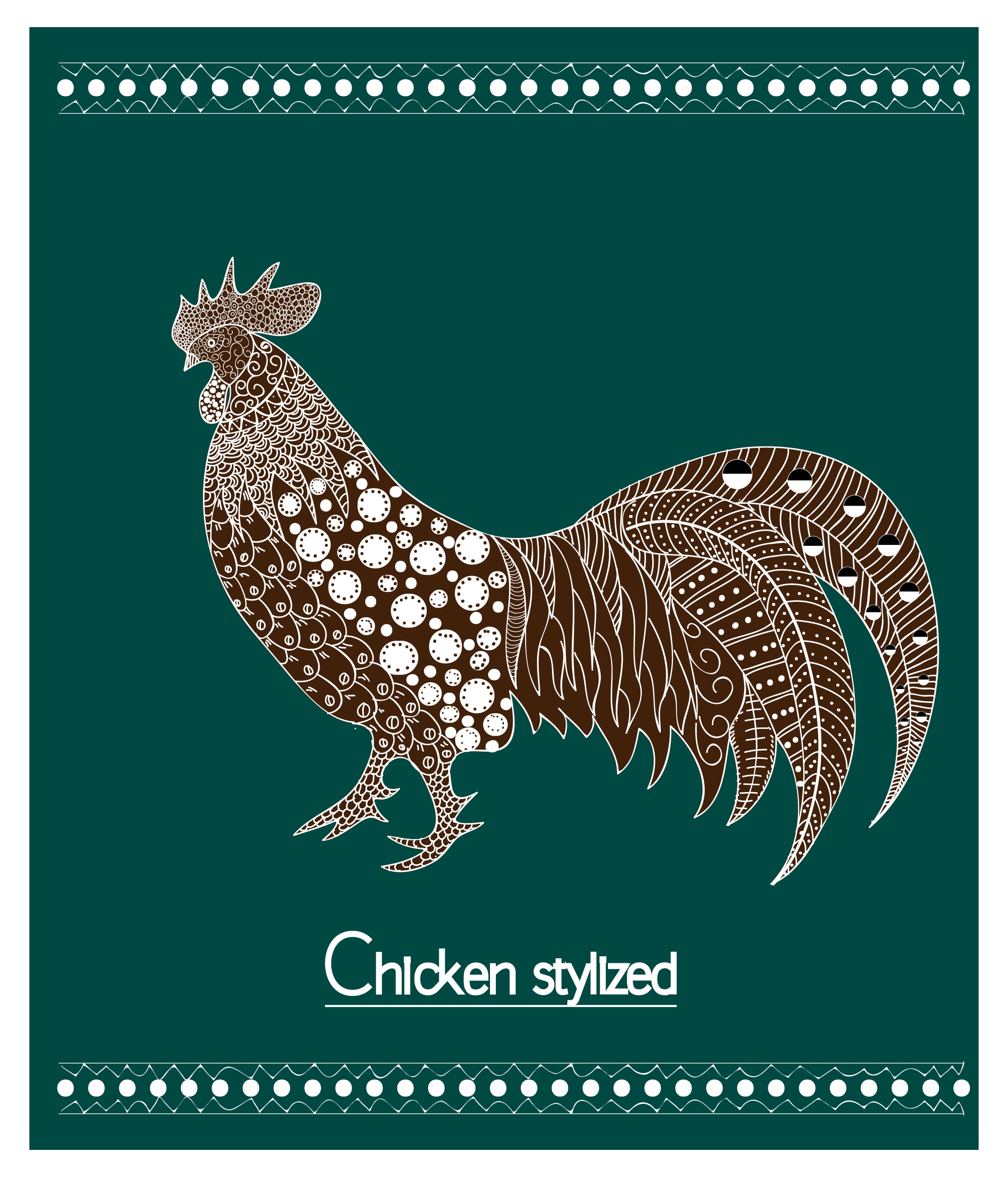 chicken stylized design on green background