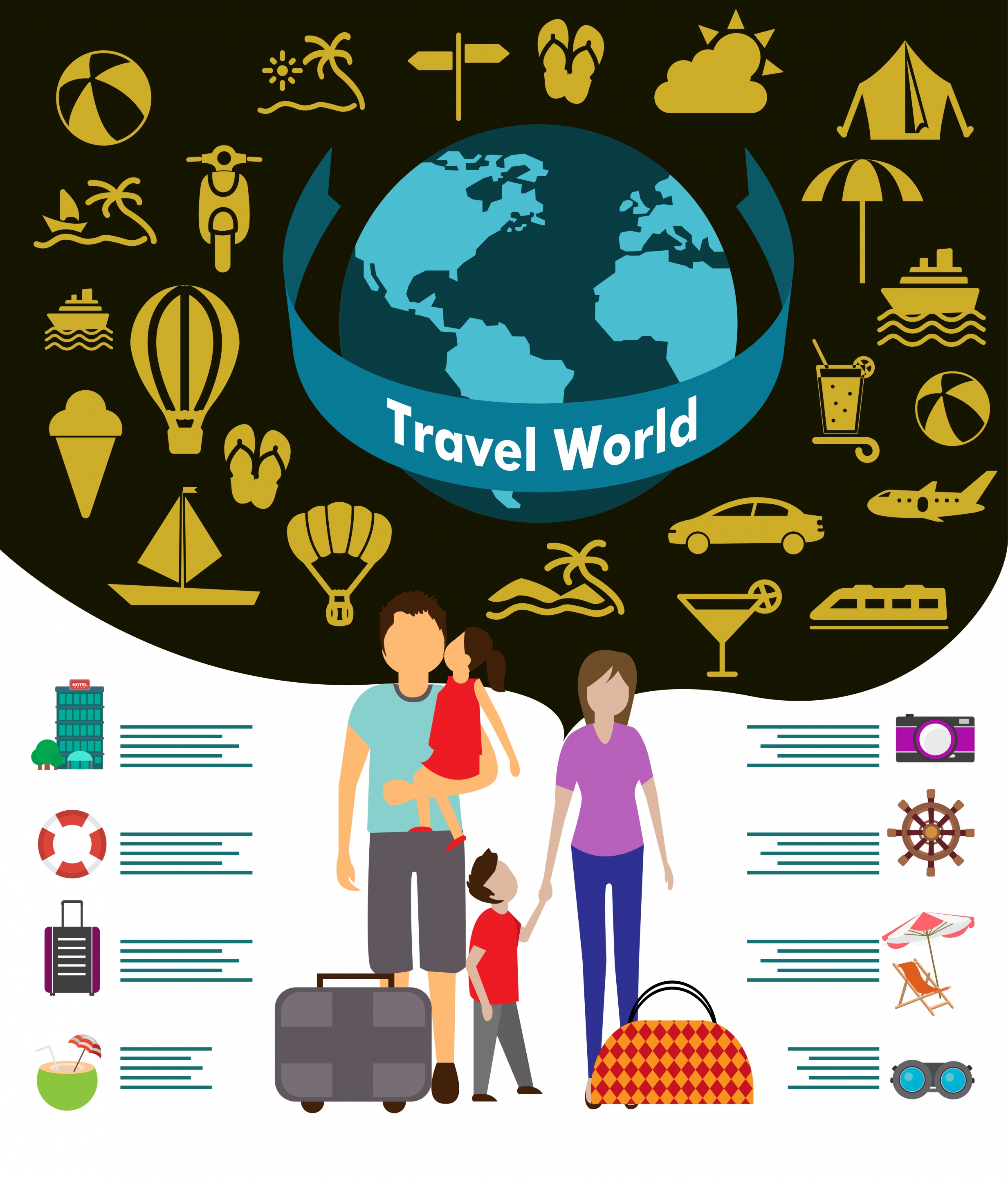 world travel design elements family tourists and symbols