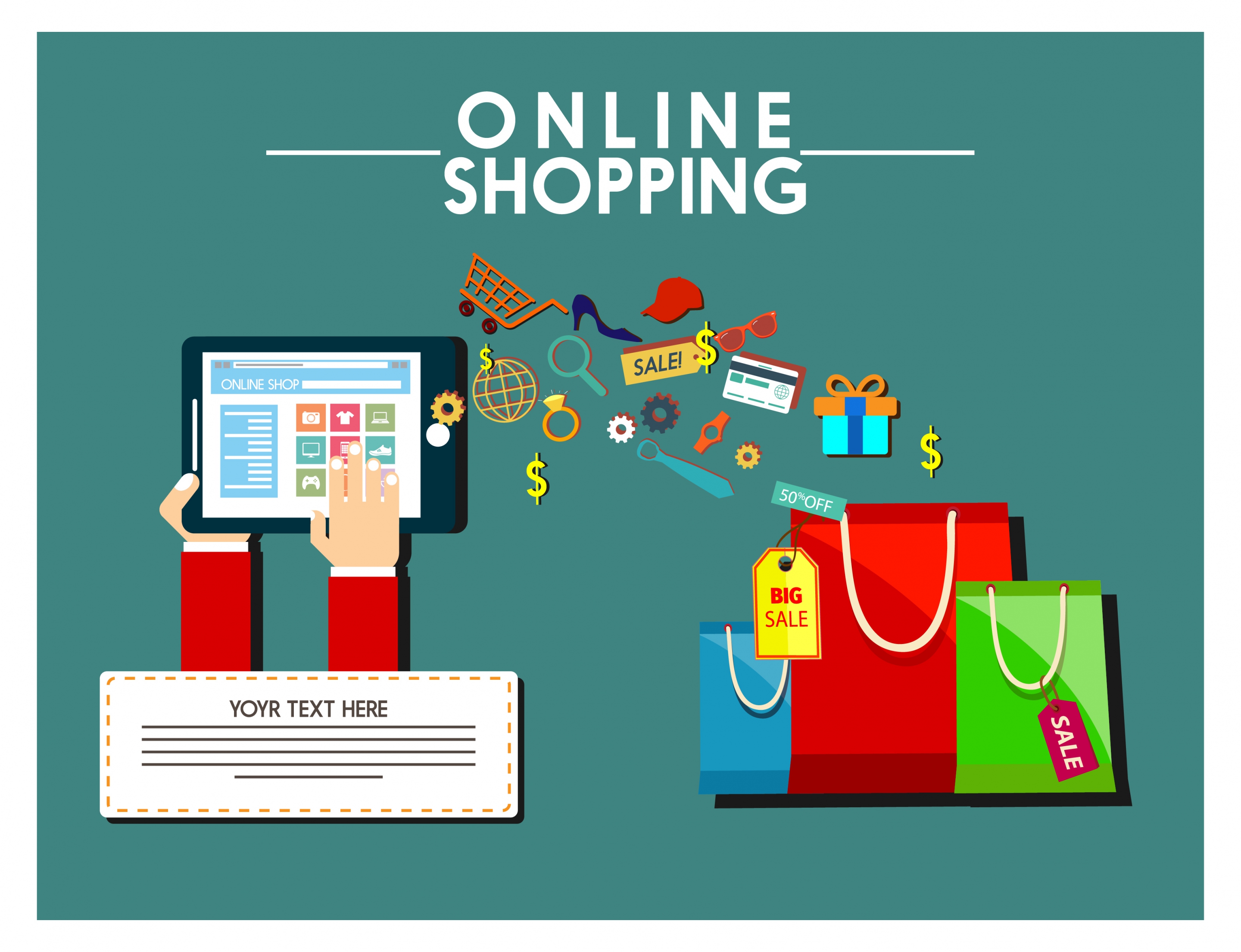 online shopping design elements bags computer and symbols