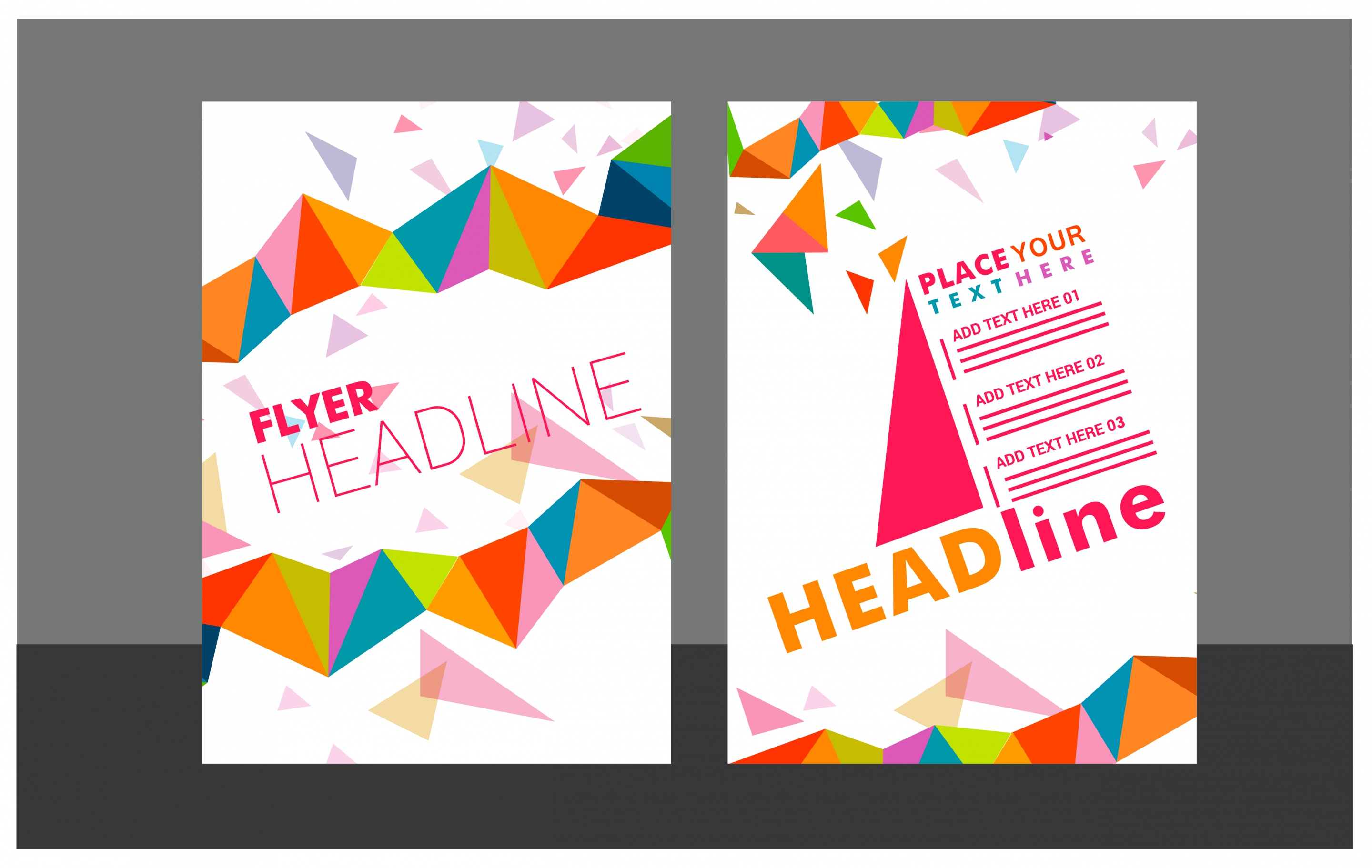 flyer sets colorful triangles design on white background