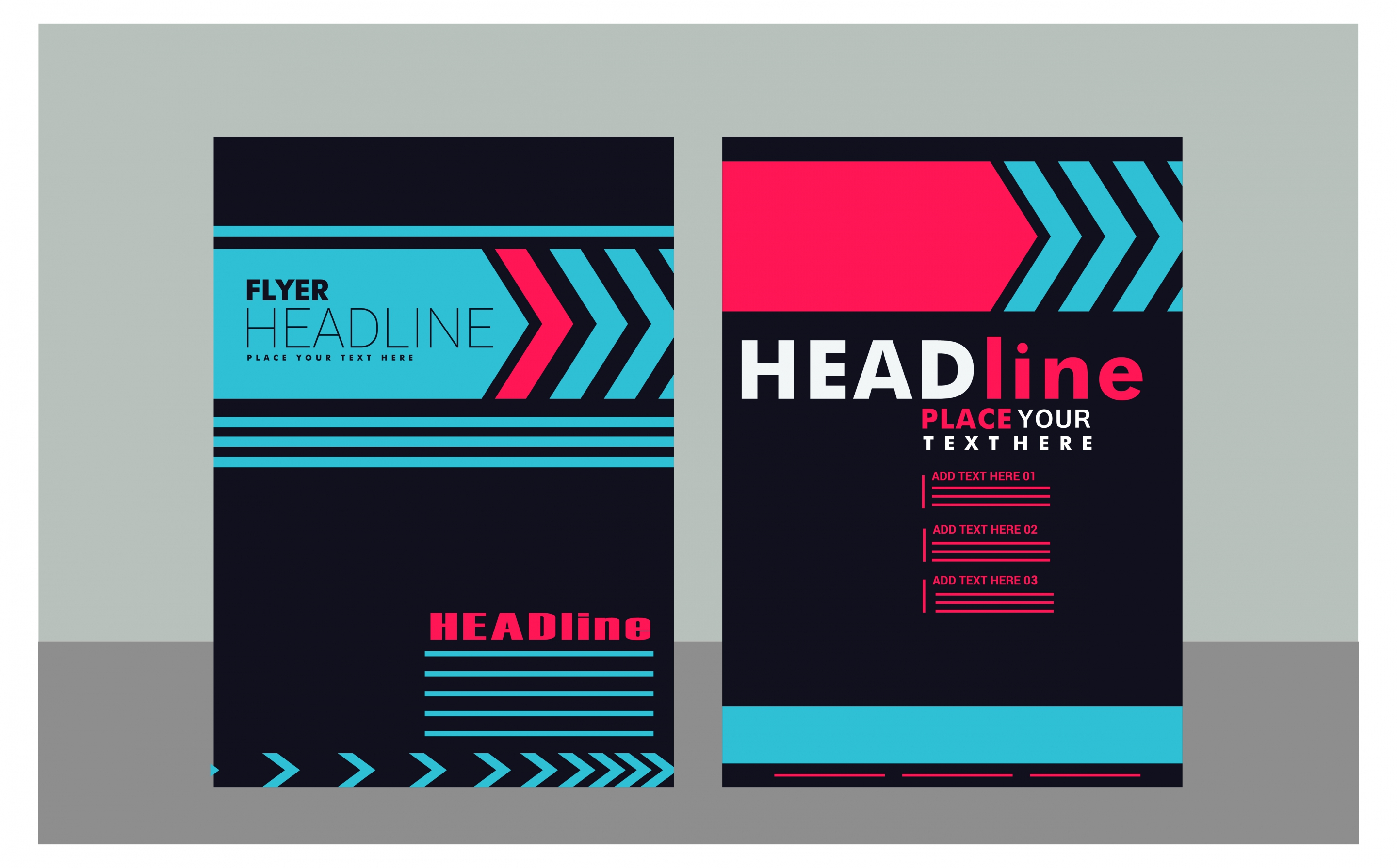 flyer design sets arrow styles on dark background