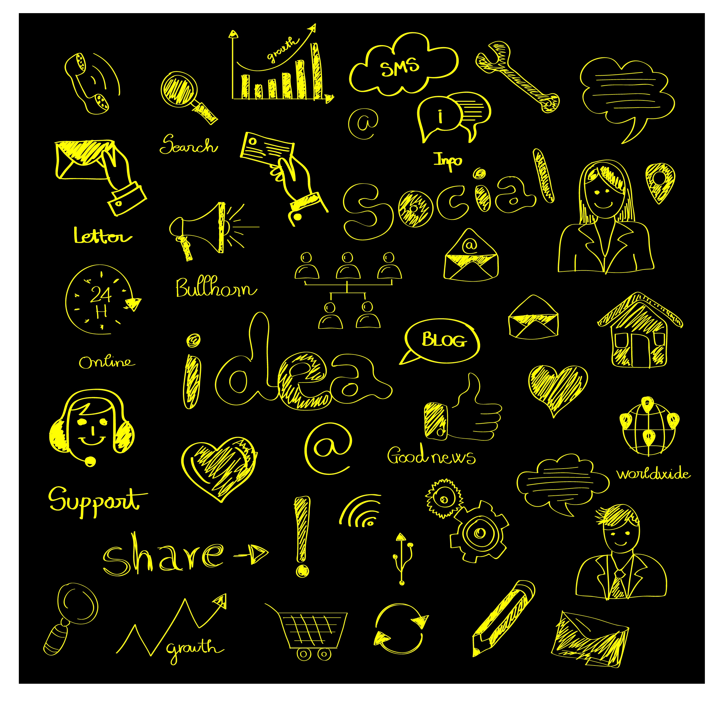 social media design elements chalkboard drawing style