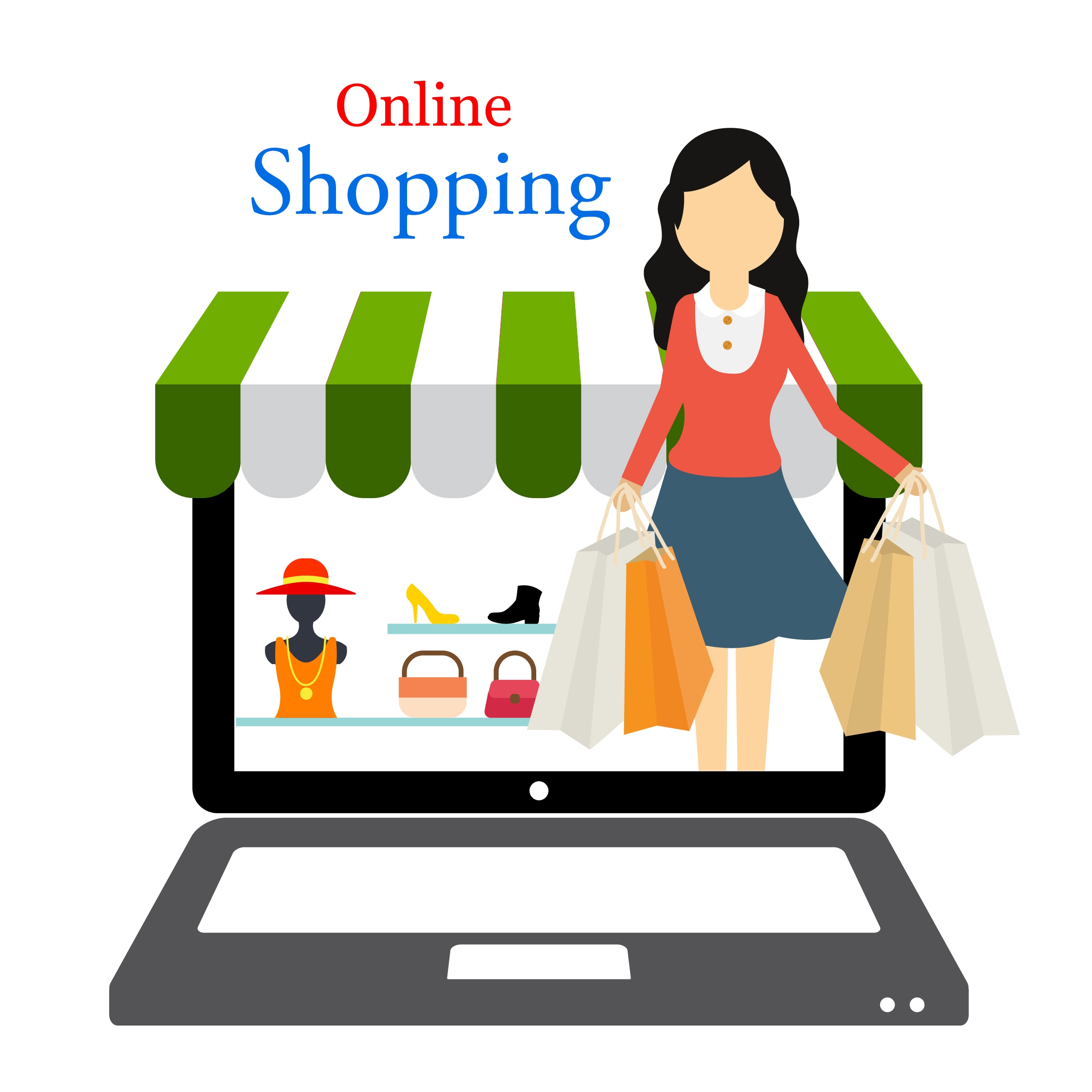 online shopping concept woman shopping in laptop design