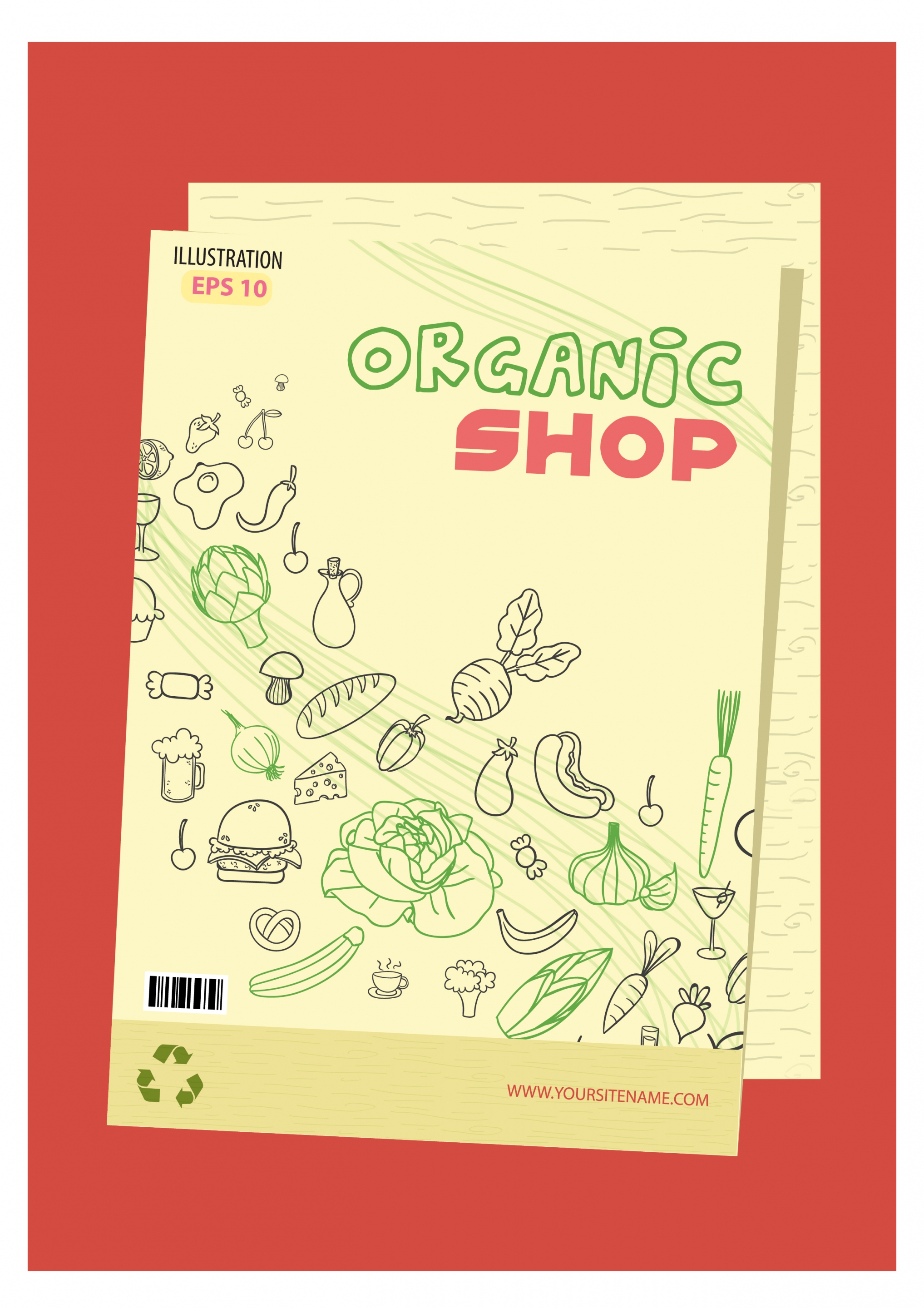 organic shop flyer design with products drawing