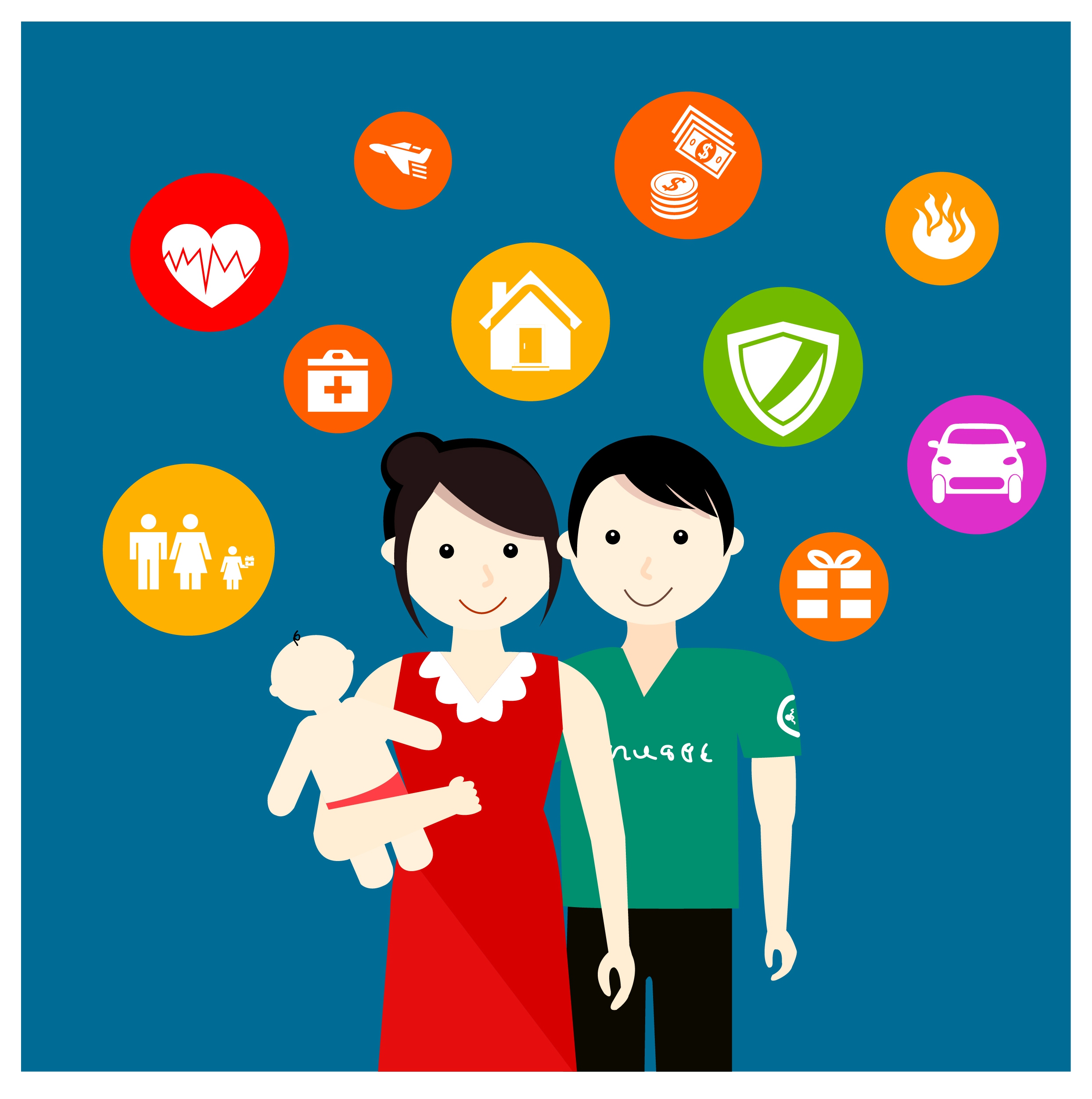 family insurance concept illustration with people and icons