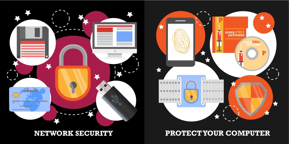 network security concepts illustration with digital symbols