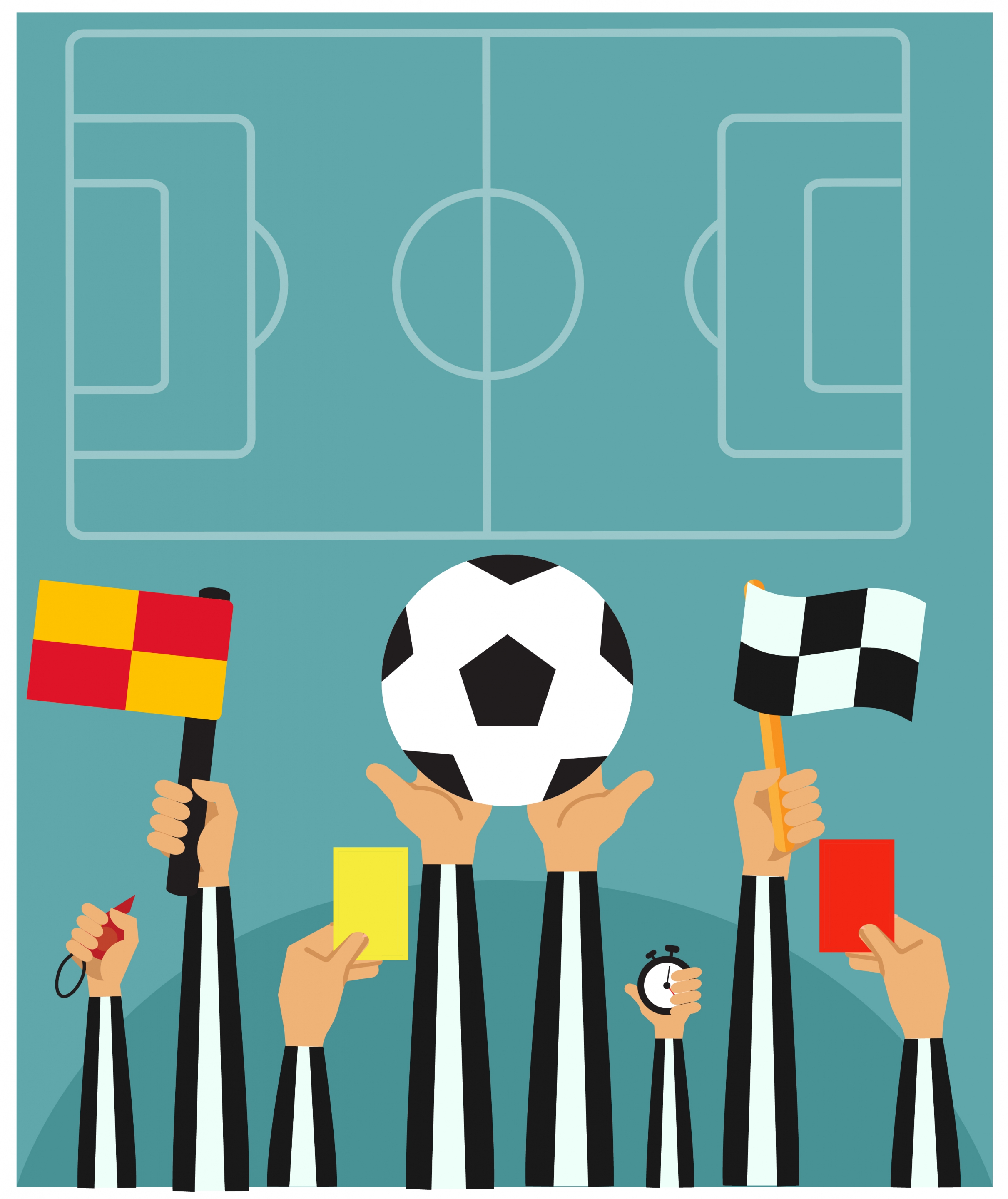 football concepts illustration with referees hands holding symbols