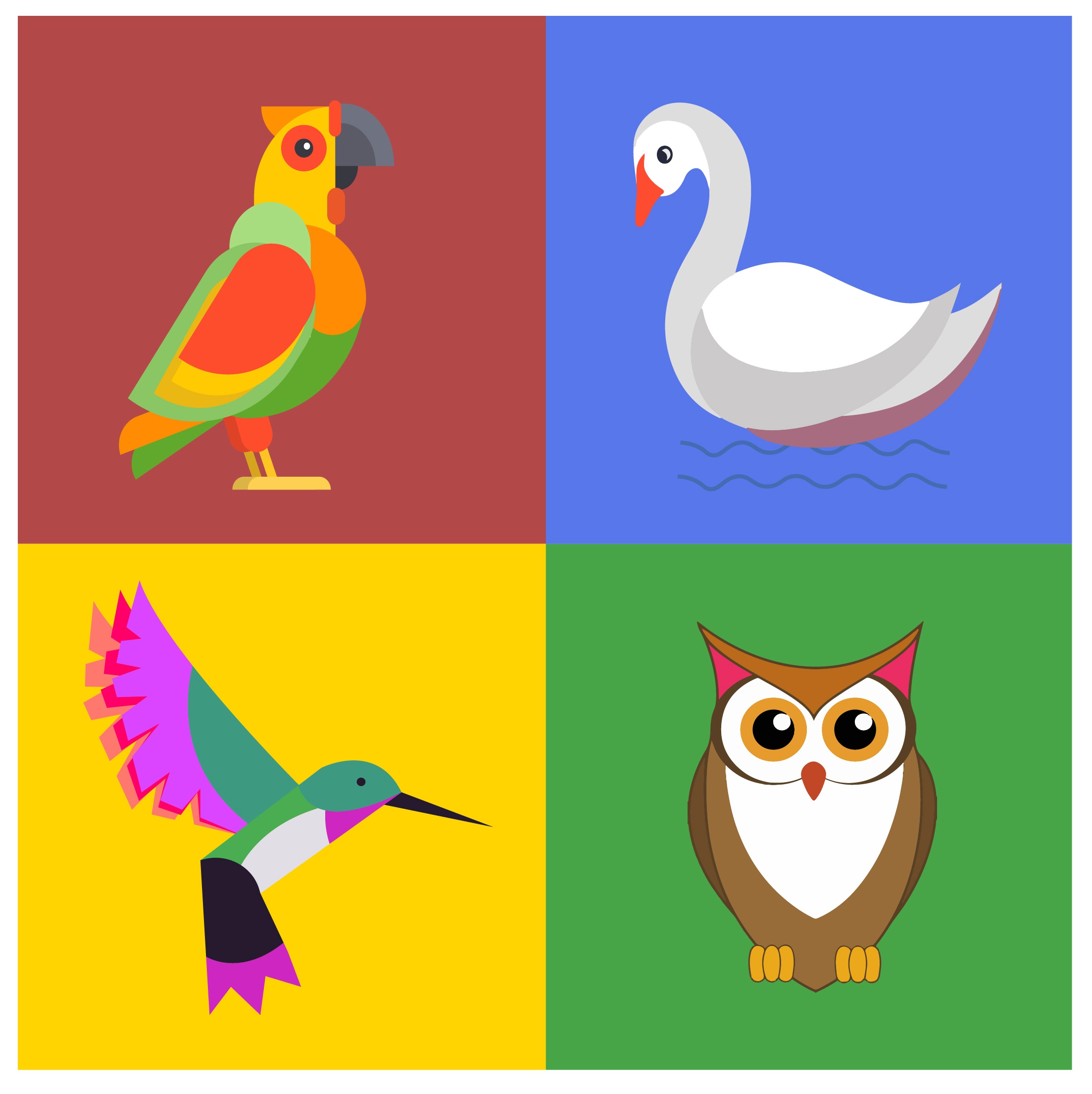 birds icons set illustration in color design