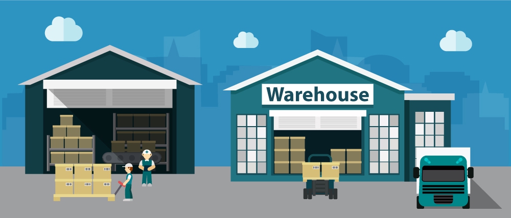 warehouse concepts design with delivery process illustration