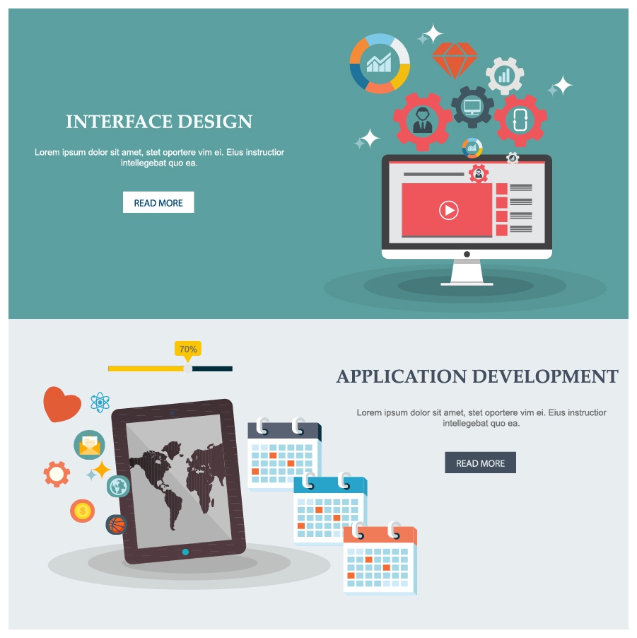 website design elements illustration with ui and devices