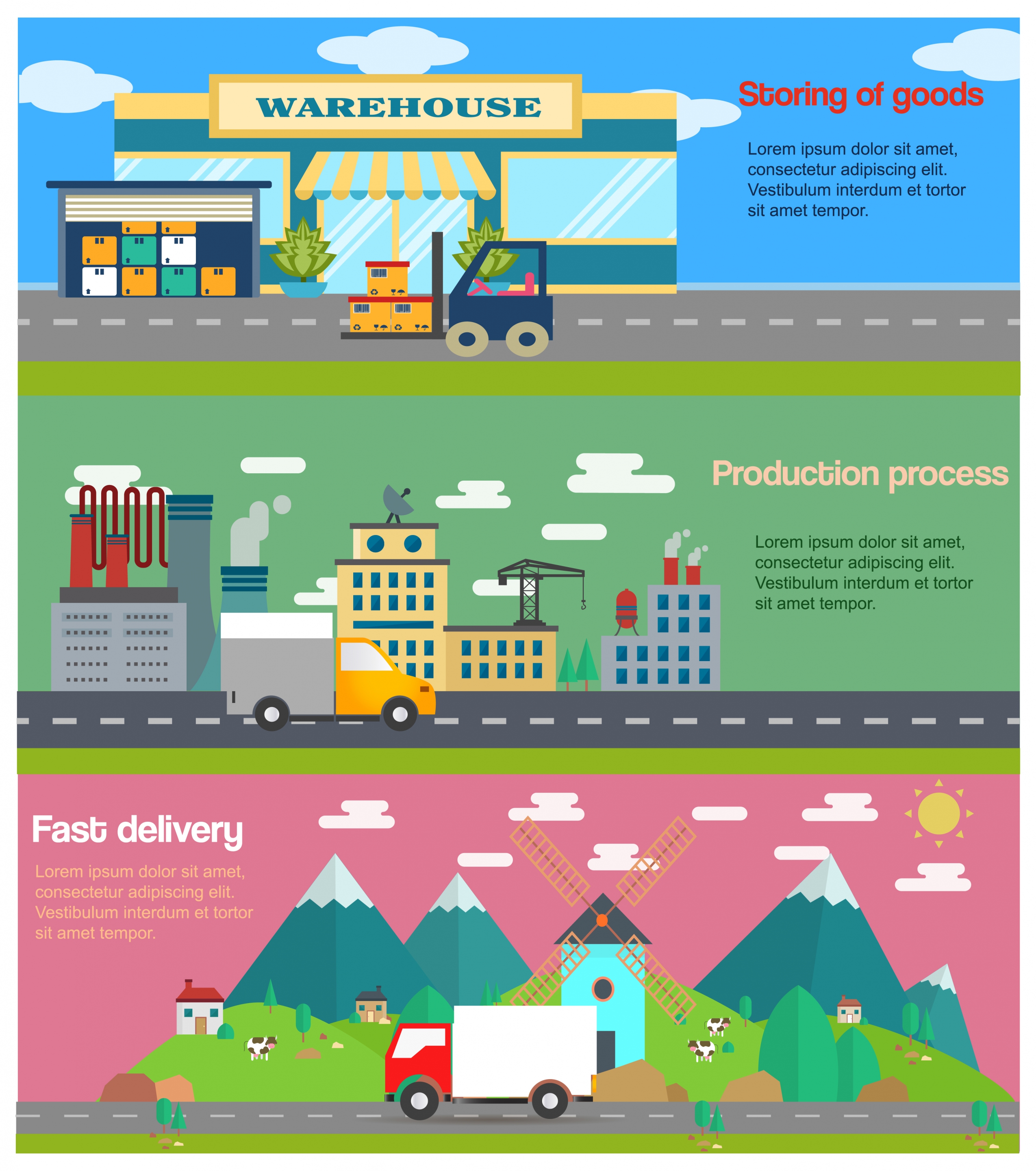 supply chain concepts illustration with processes