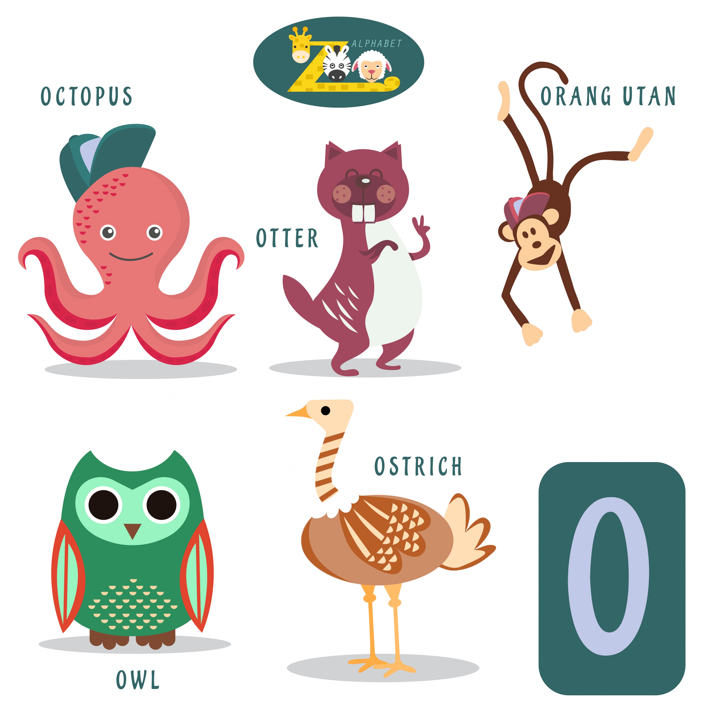 o letter education design with cute animals