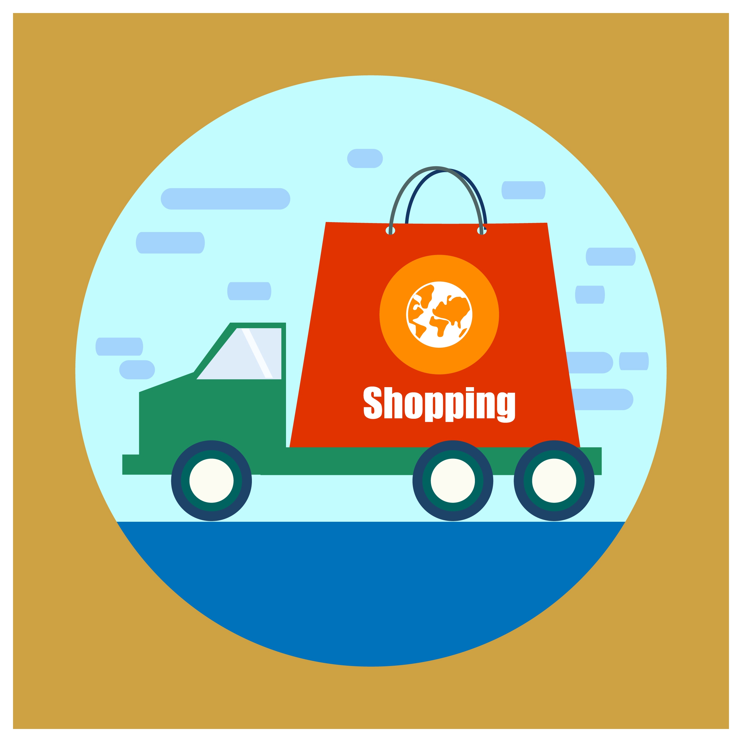 shopping concept design with truck and bag illustration