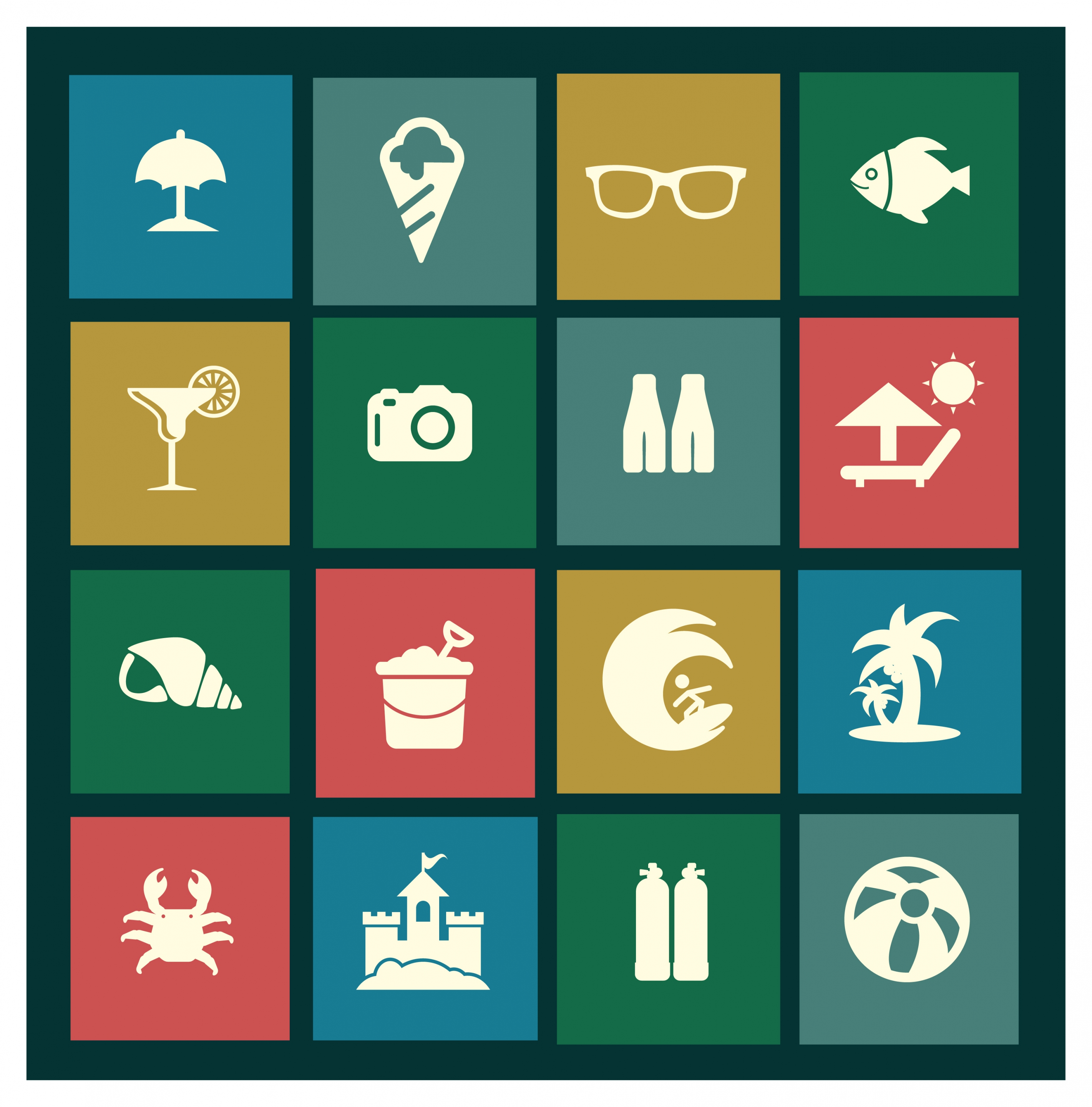 sea travel isolated icons in flat colored design