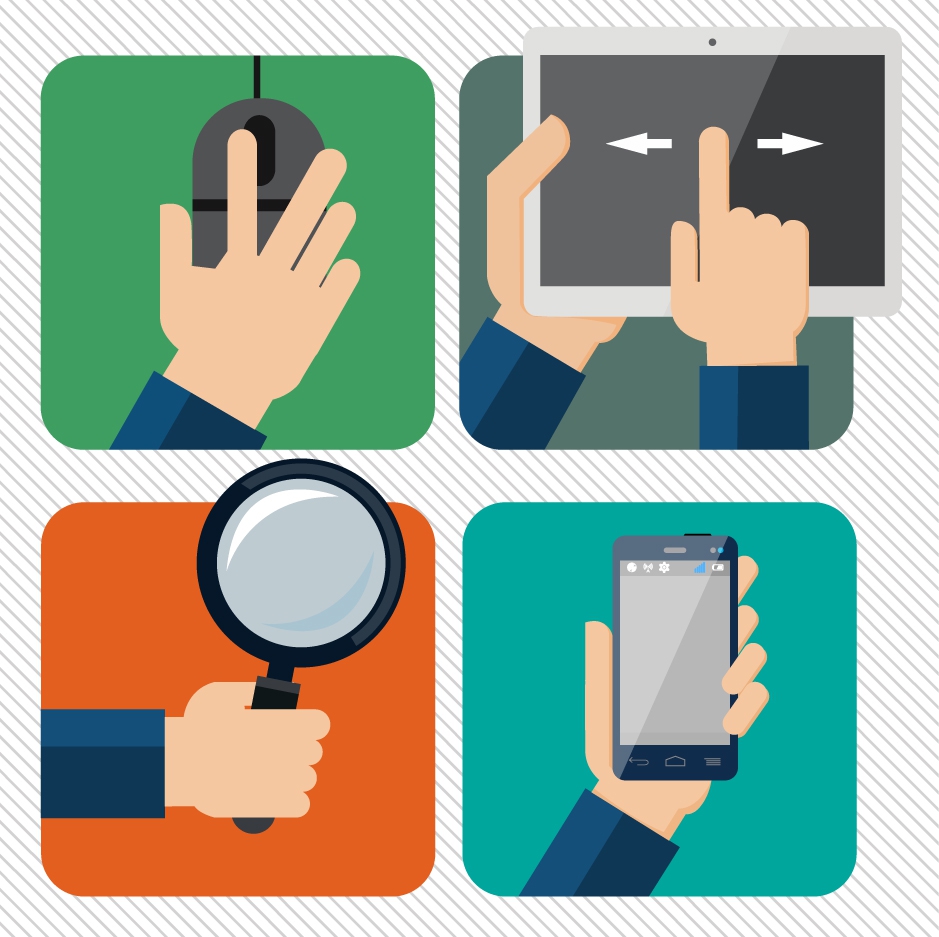 technology application illustration with practical hand