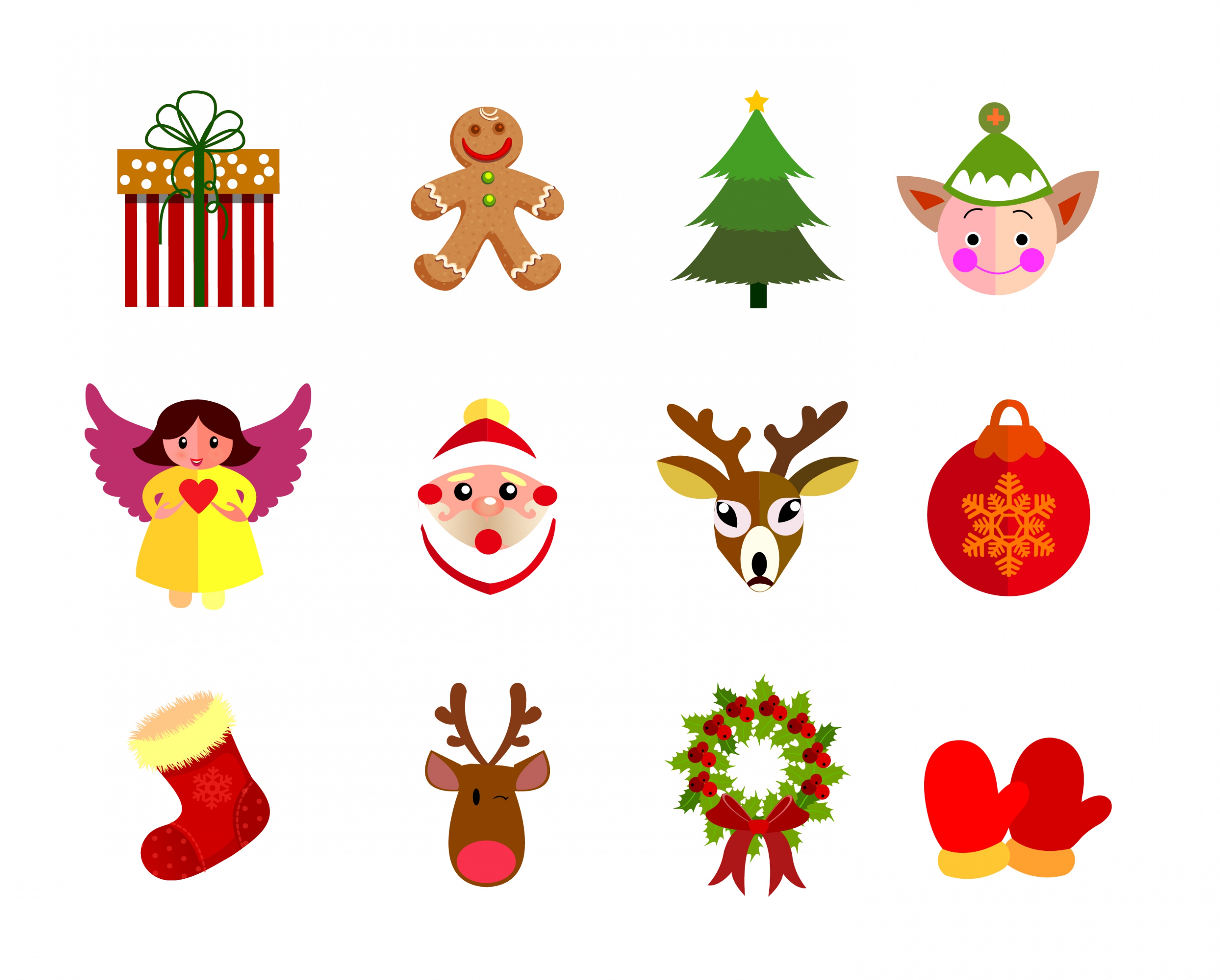 christmas icons with colorful flat design