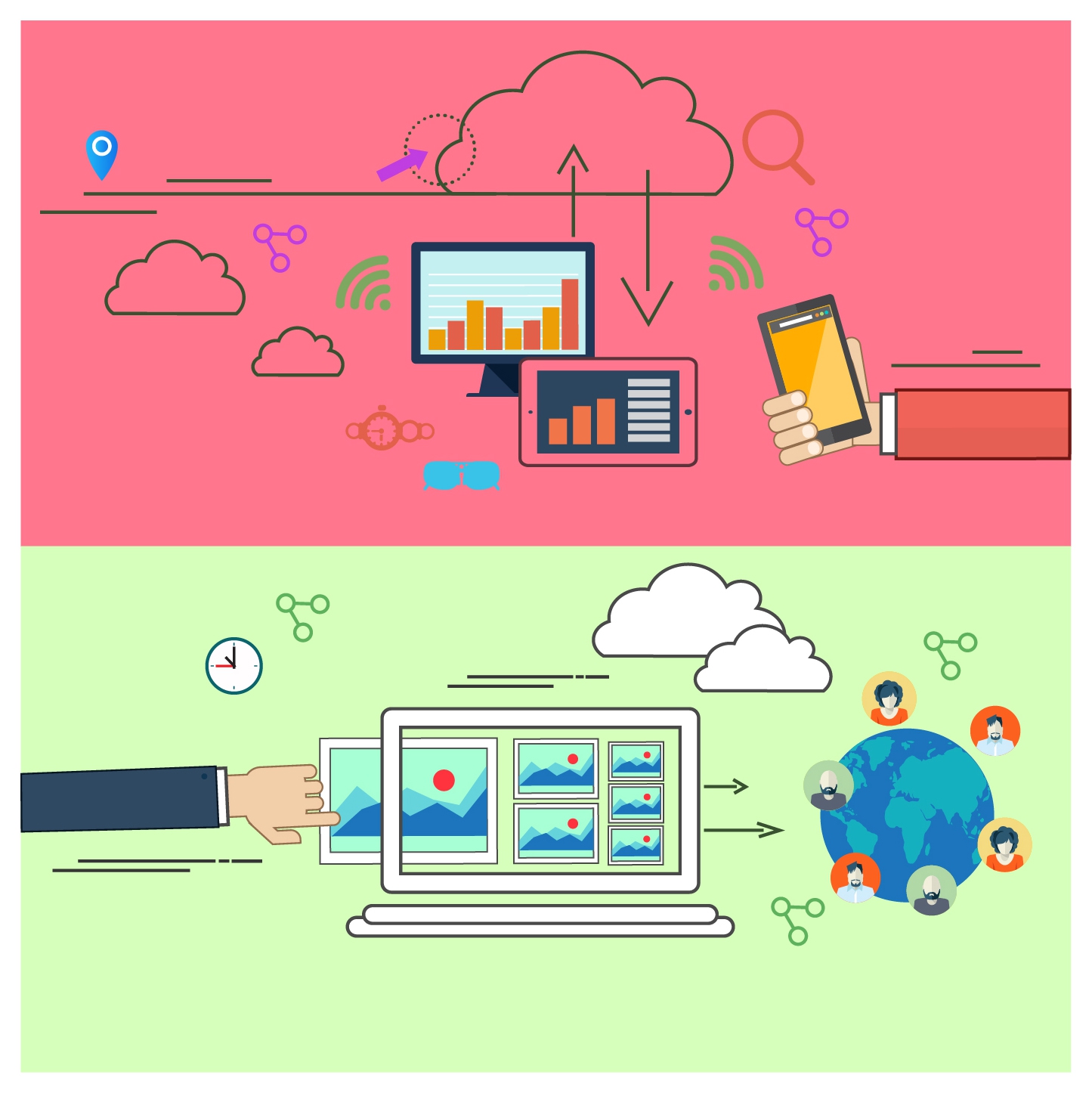 computing cloud concepts illustration with horizontal banners