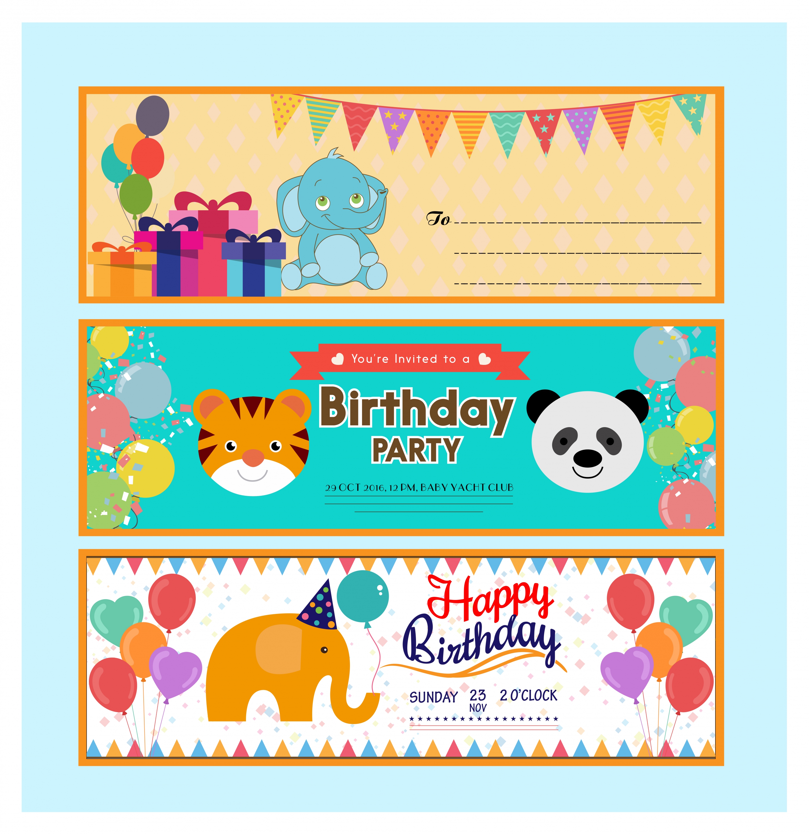 birthday card vector illustration with cute cartoon animals