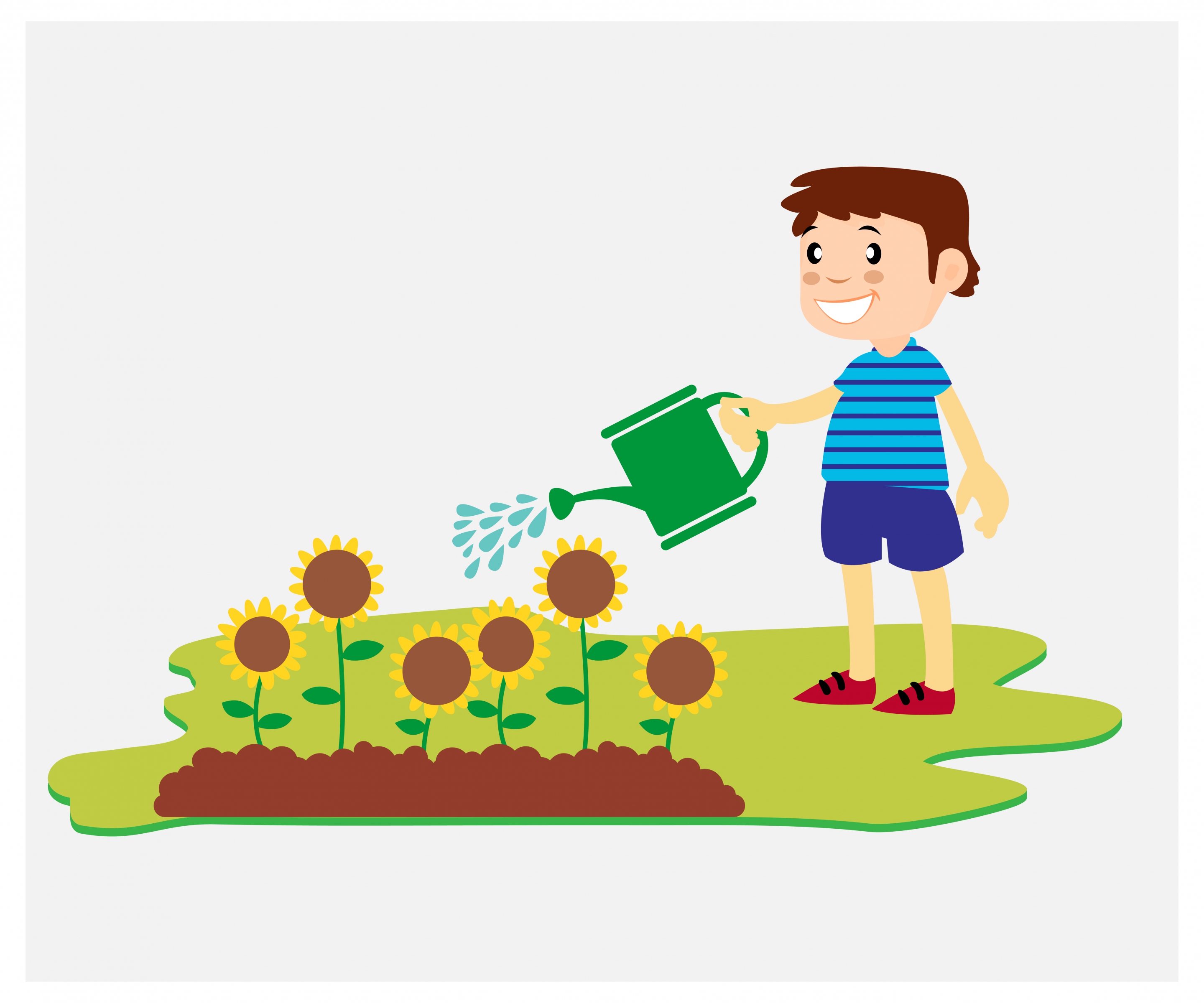 boy watering flowers vector illustration in flat design