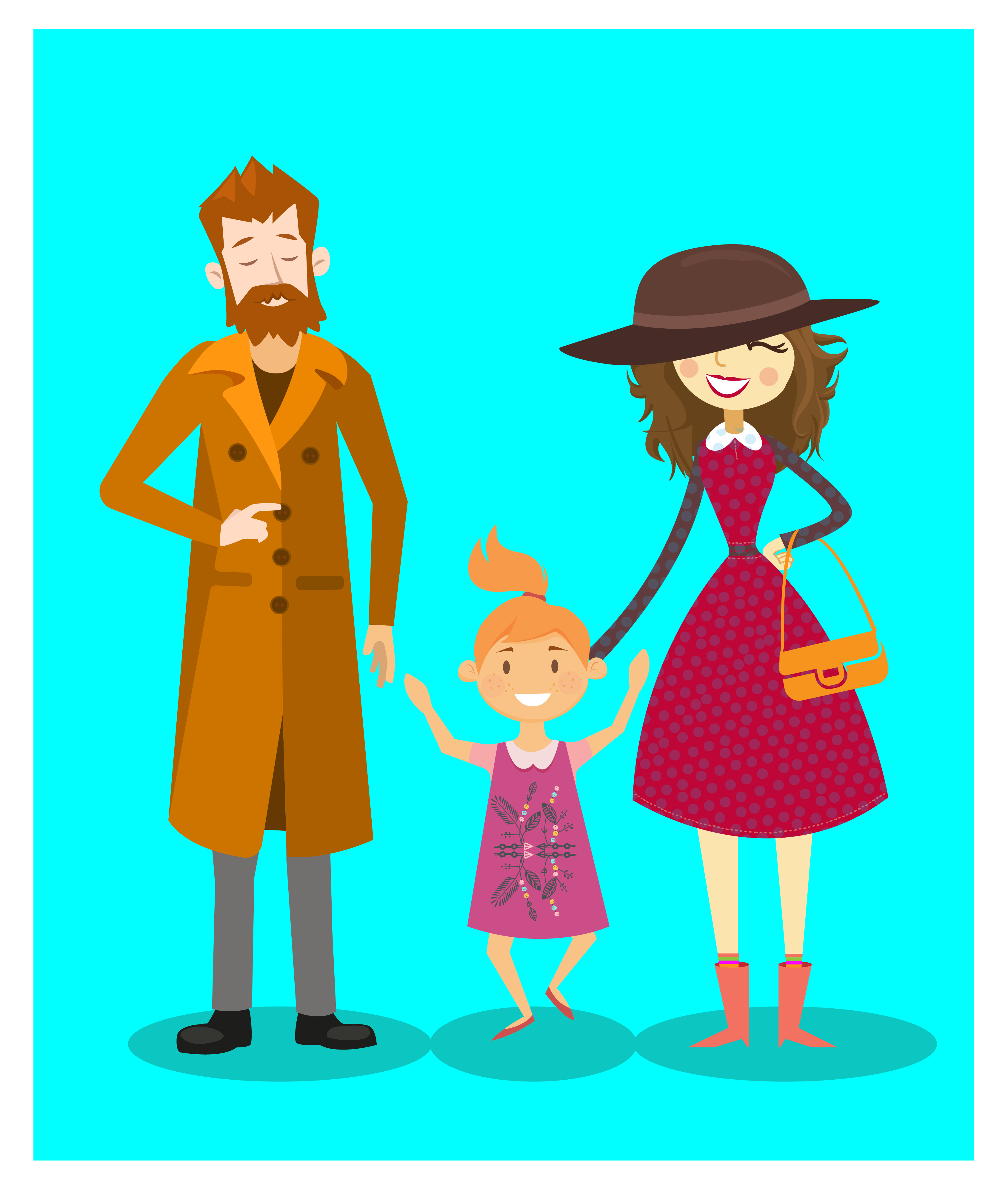 happy family vector illustration with parents and daughter