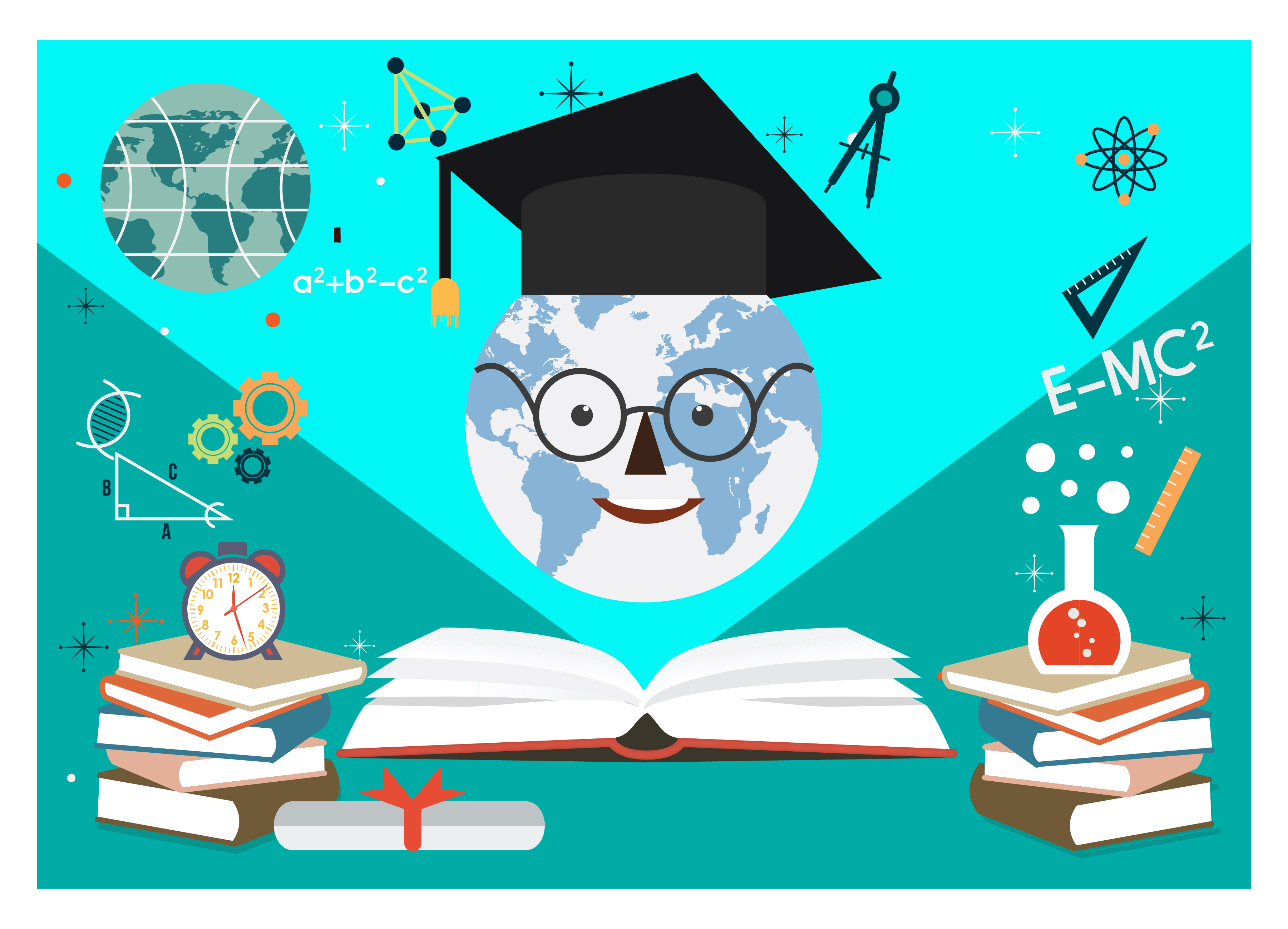 education banner illustration with cute snowman and books