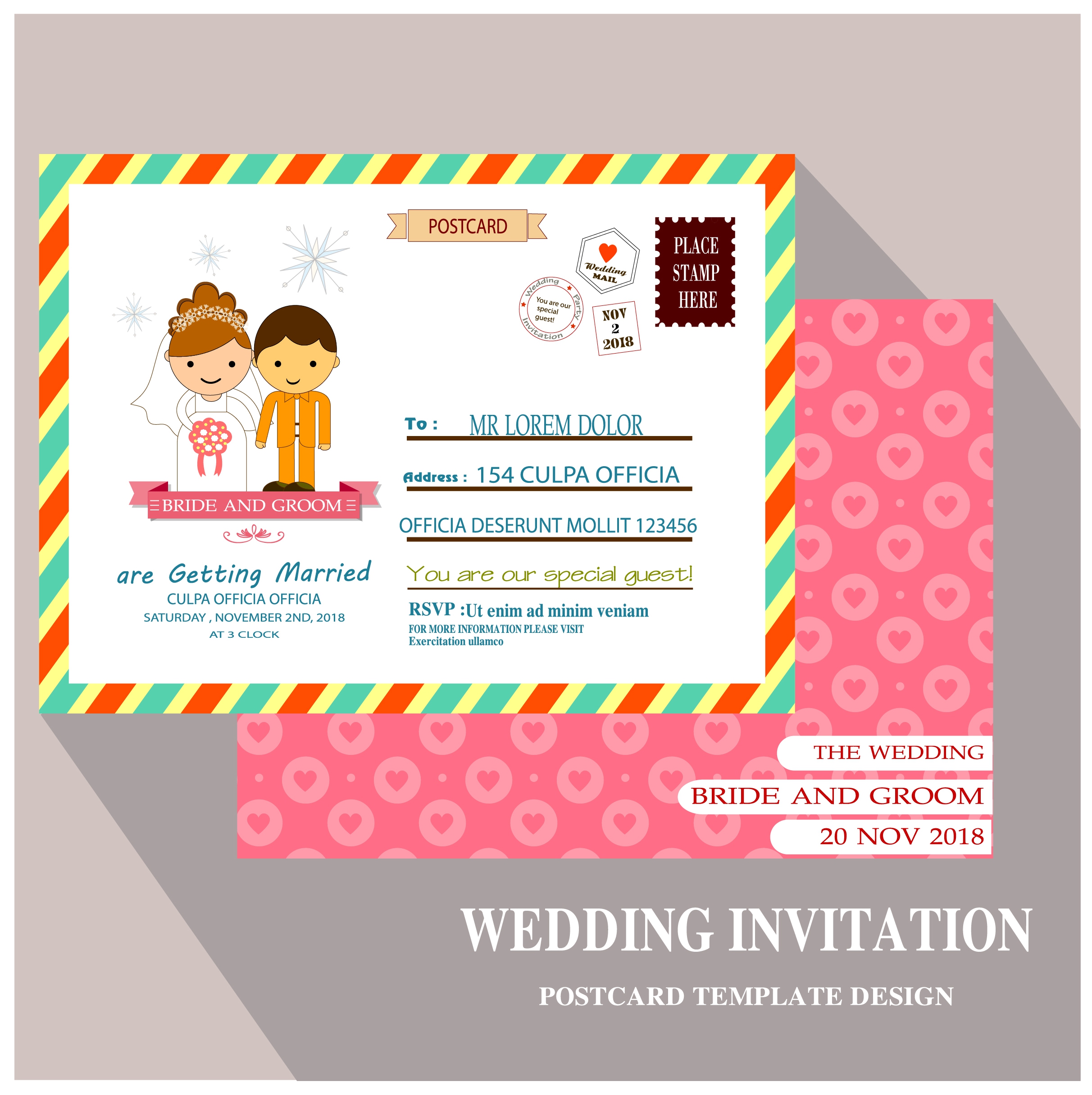 wedding card design with postcard template