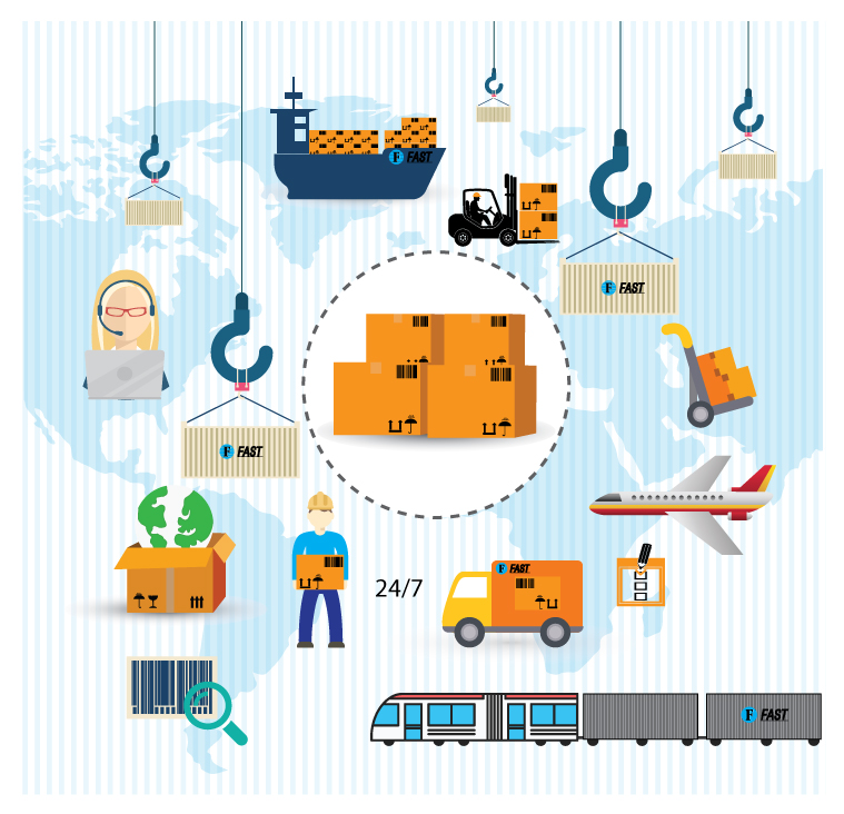 logistics icons vector illustration in colors style