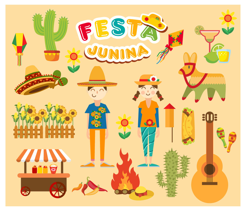 festa junina festival vector illustration with various styles