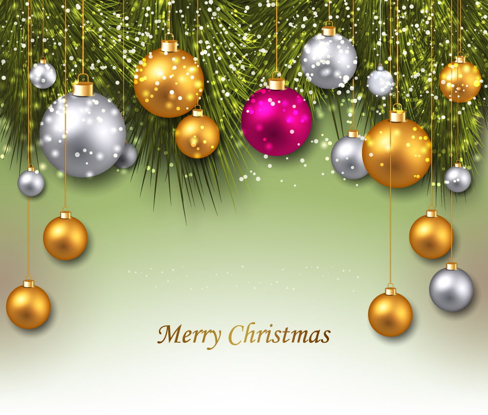 christmas background with colorful balls and fir twigs