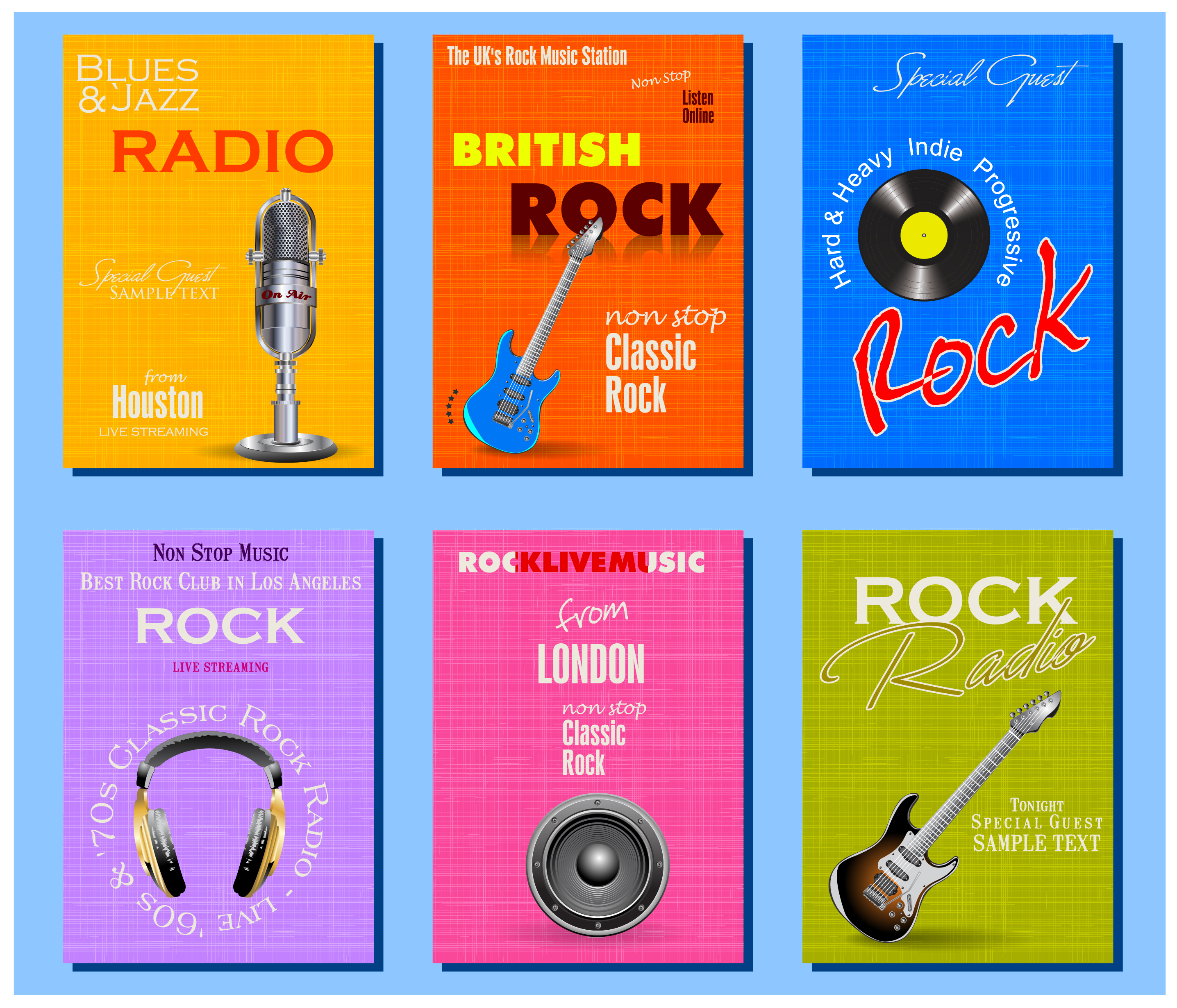 rock music banner sets illustration with musical instruments