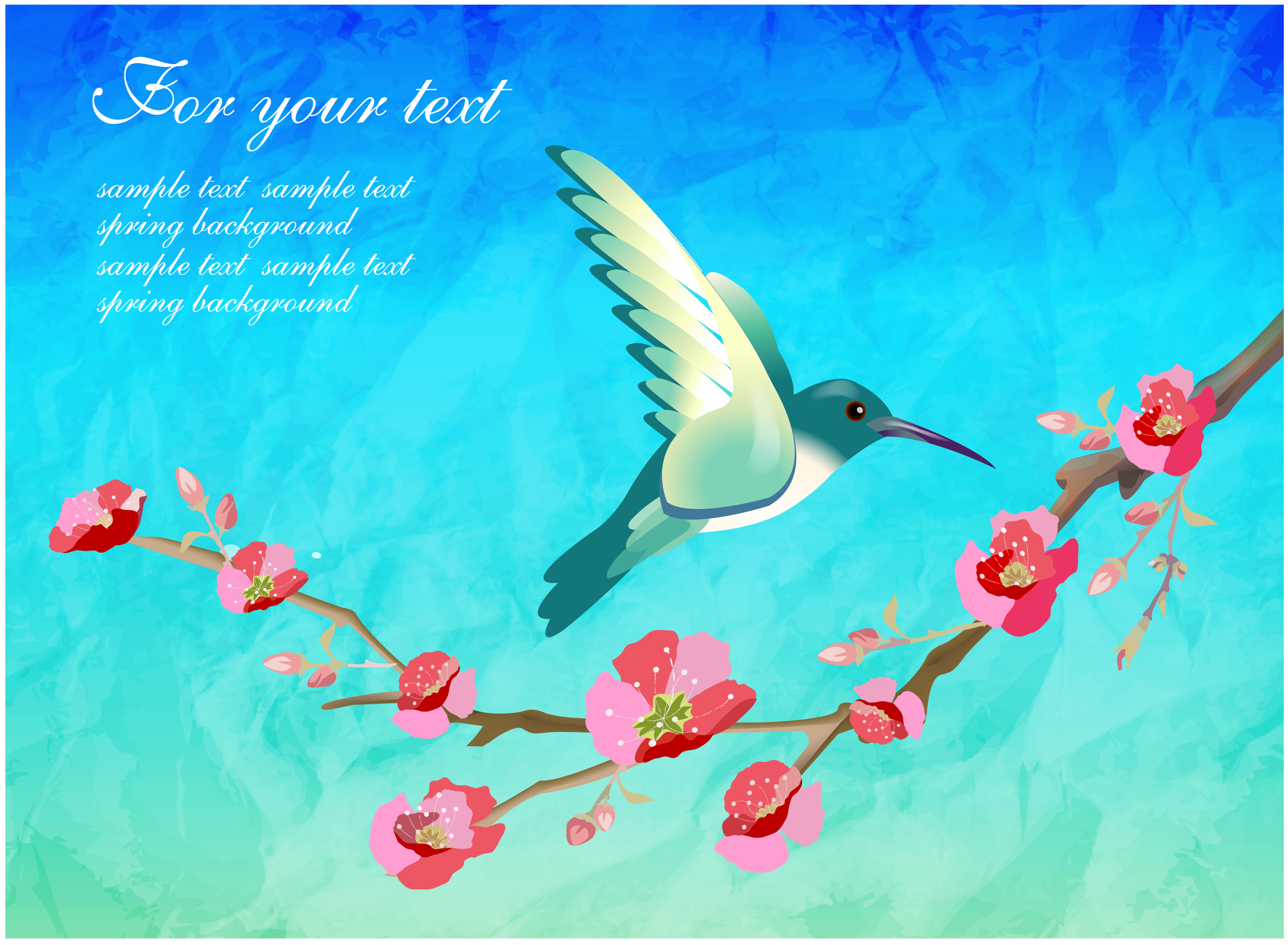 spring template with bird and flowers illustration