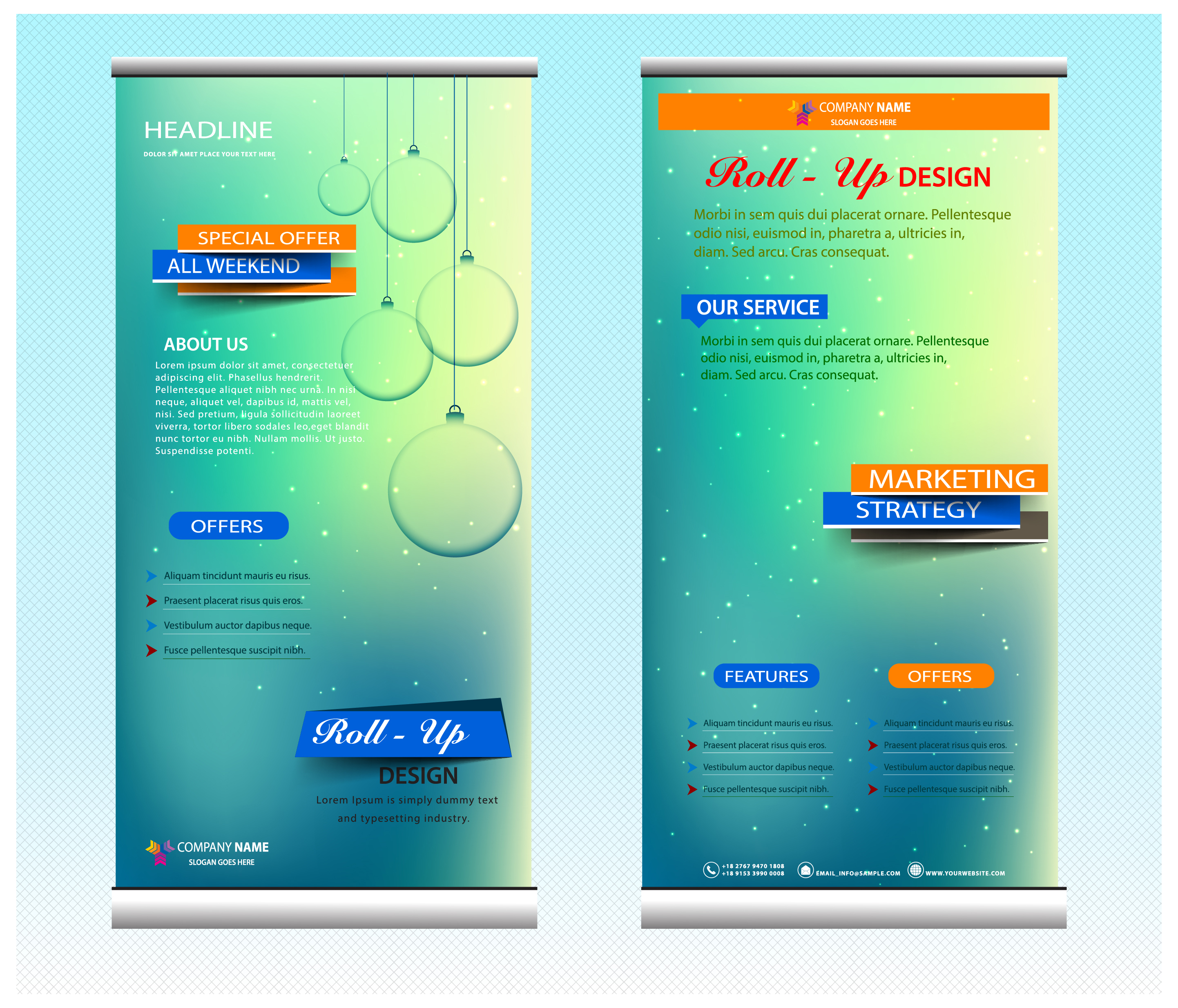 roll up banner design with stars sky background